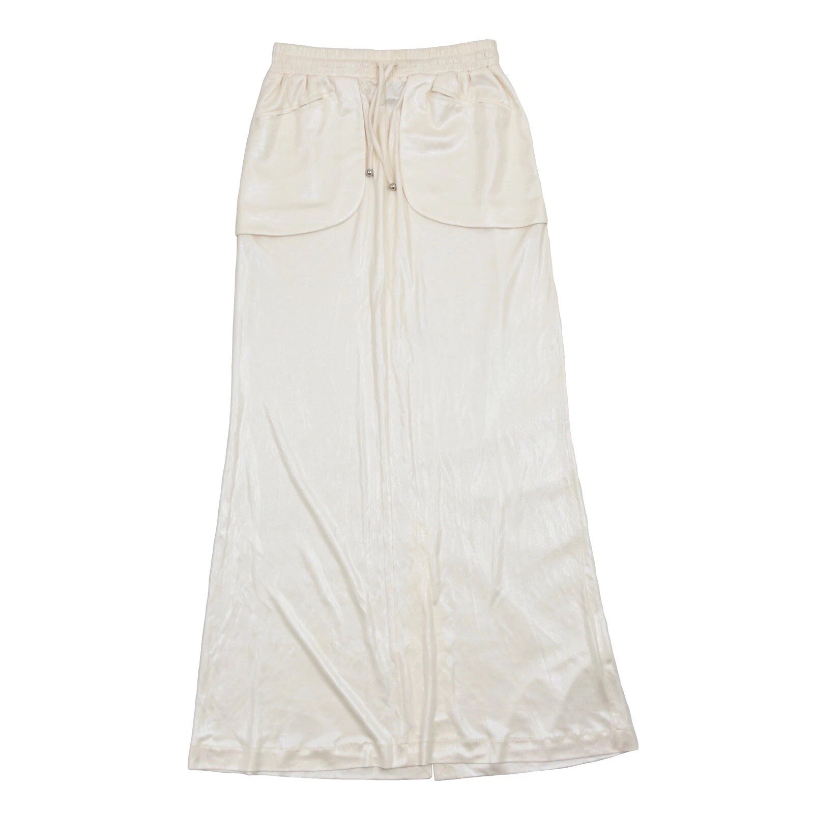 CHANEL SS12 2012 Karl Lagerfeld 100% Silk Ivory Maxi Skirt Drawstring Waist