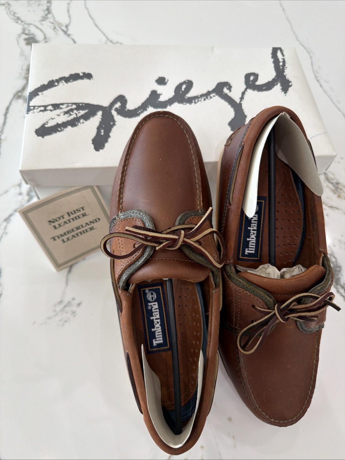 VTG 90s Timberland Boat Shoes Deadstock NOS Spiegel Box Brown Leather Mens 7.5 M