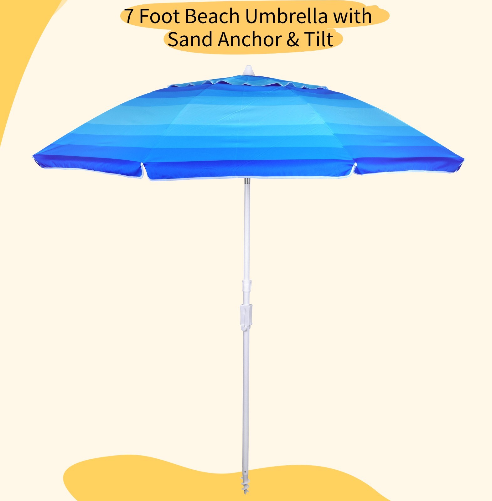 7 feet Beach Umbrella with Sand Anchor, Tilt, UV Protection and Vented Canopy