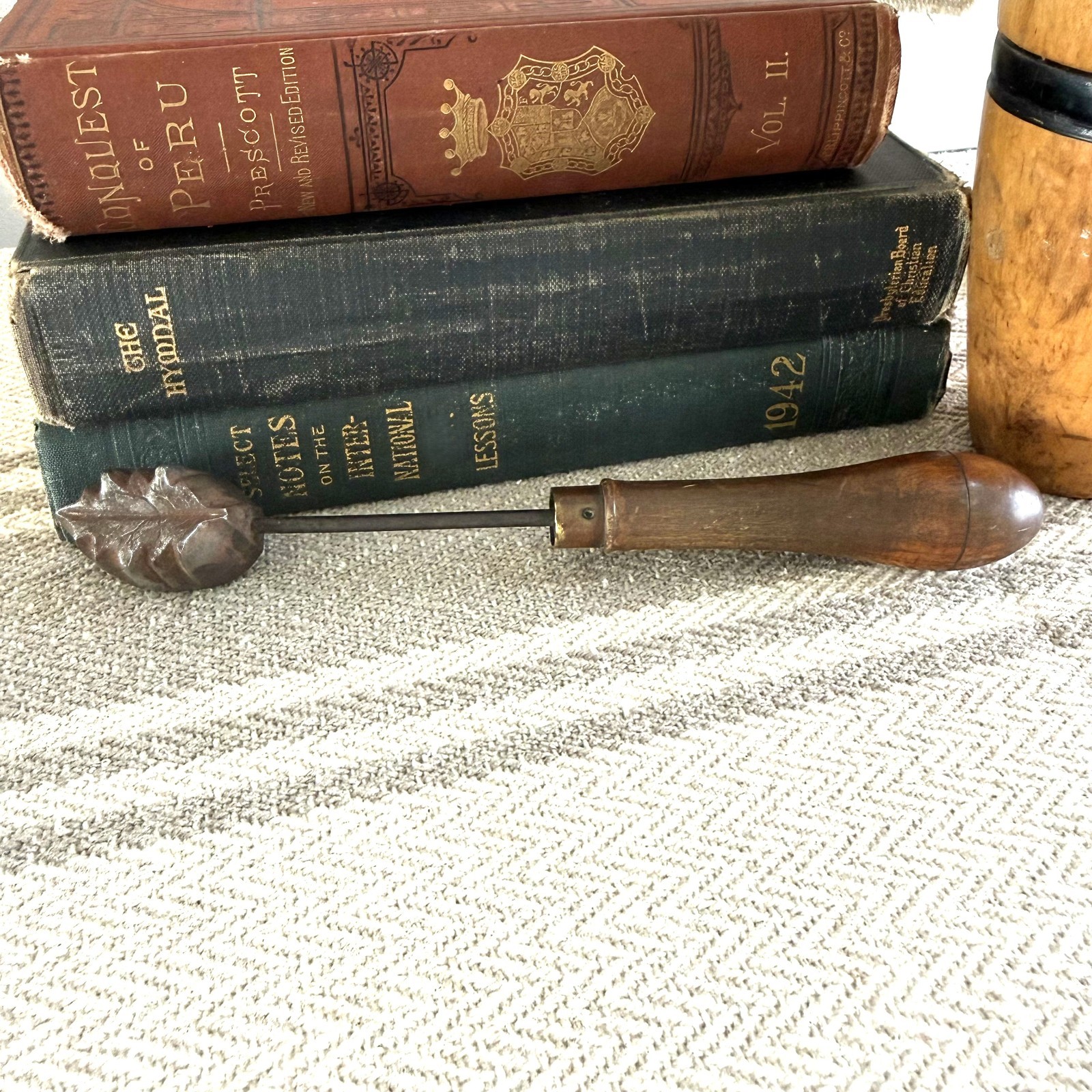 Antique Milliner\'s Flower Iron Leaf Veiner Millinery Hat Making Tool Wood Handle