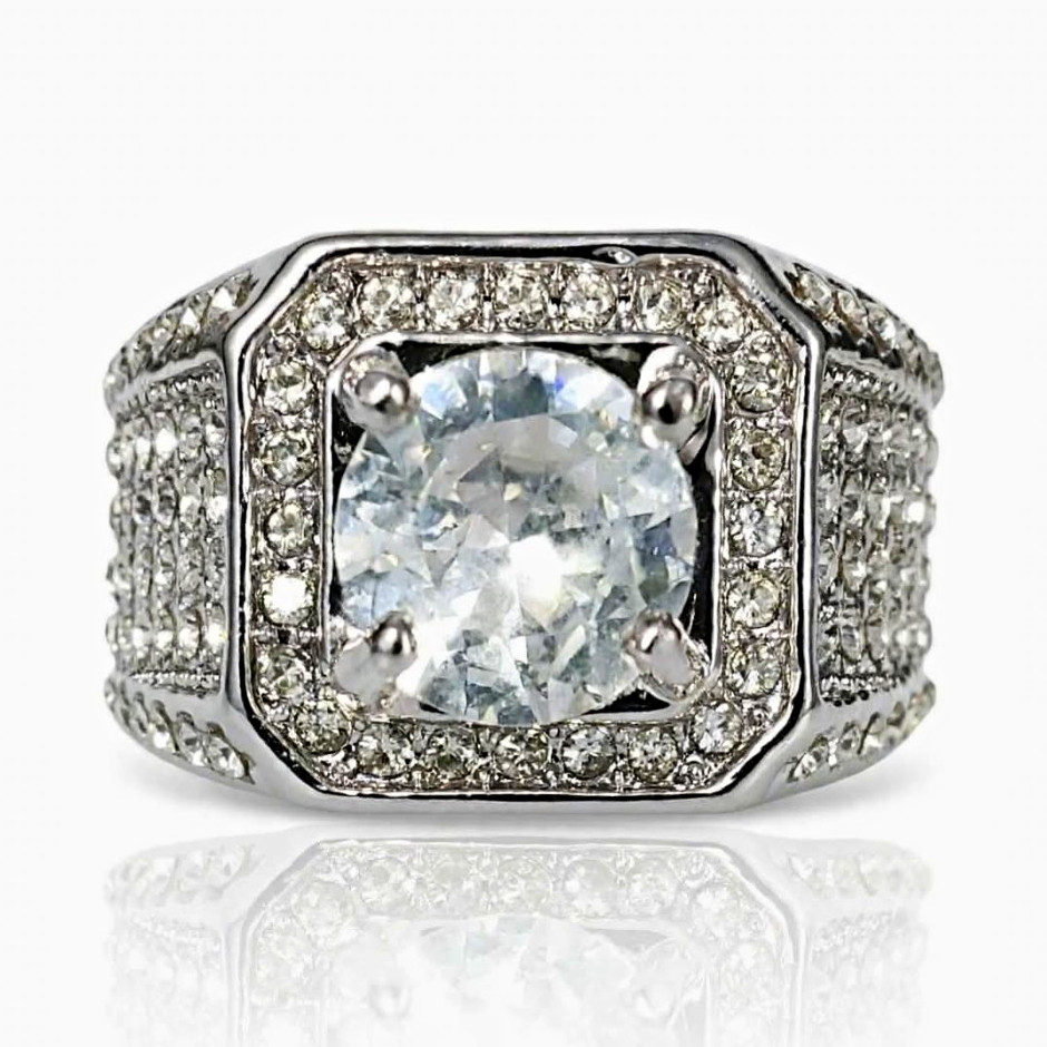 925 Sterling Silver Round White Moissanite Halo Cocktail Ring Size 9 925 Sterling Silver Round White Moissanite Halo Cocktail Ring Size 9