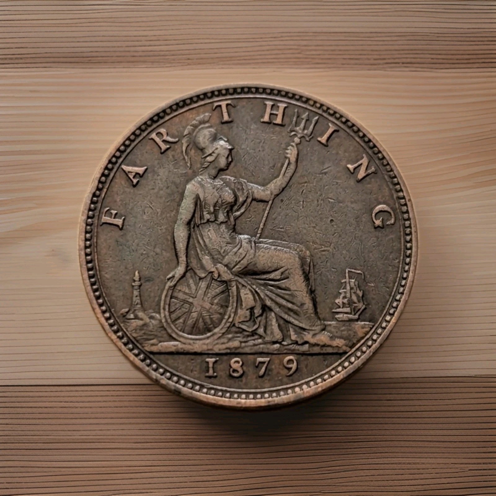 🇬🇧 1879 UK Great Britain Victoria Farthing EF Joint I-A Double Punched Anomaly