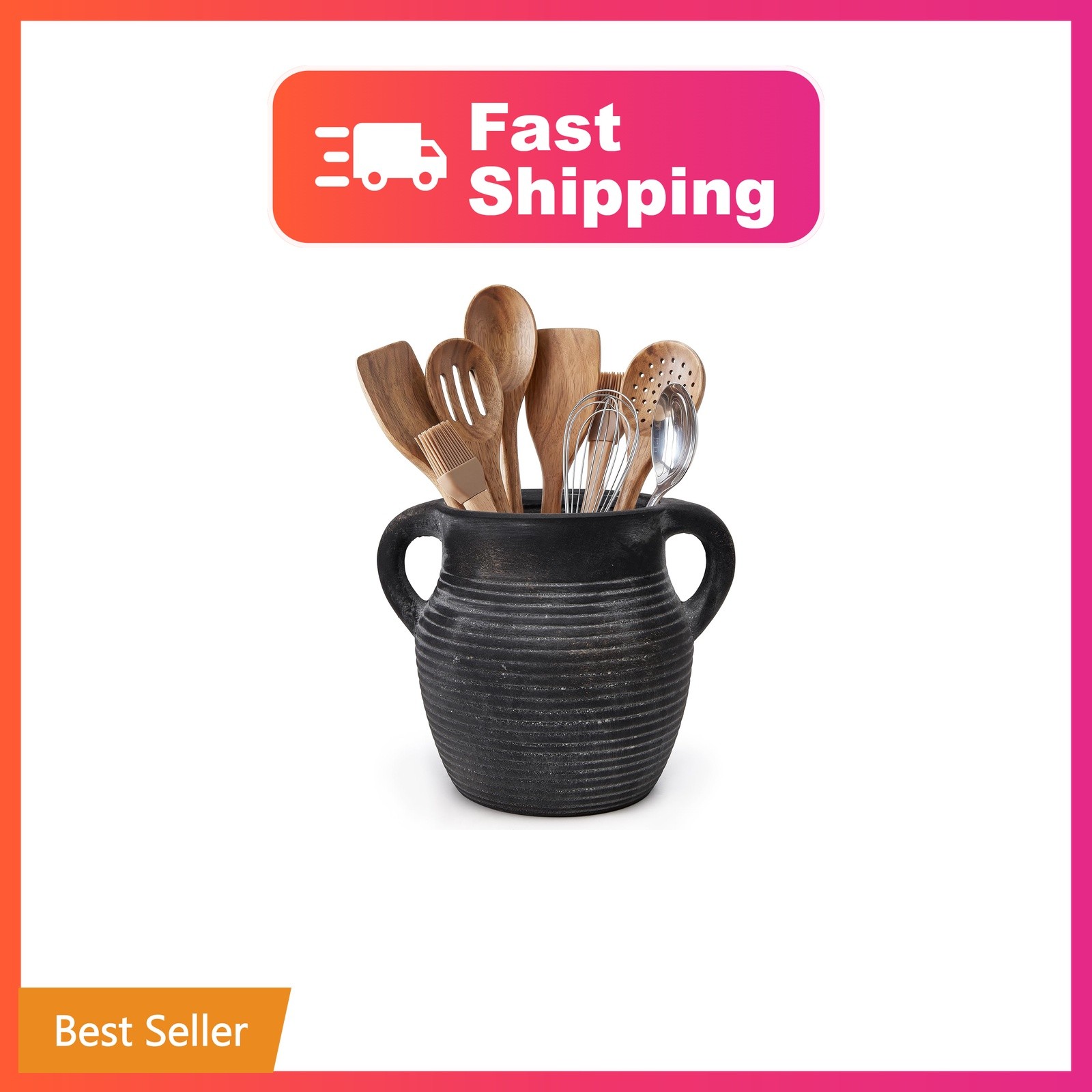 Cwfutwell Charcoal Rustic Ceramic Utensil Holder Kitchen Counter Cwfutwell Charcoal Rustic Ceramic Utensil Holder Kitchen Counter