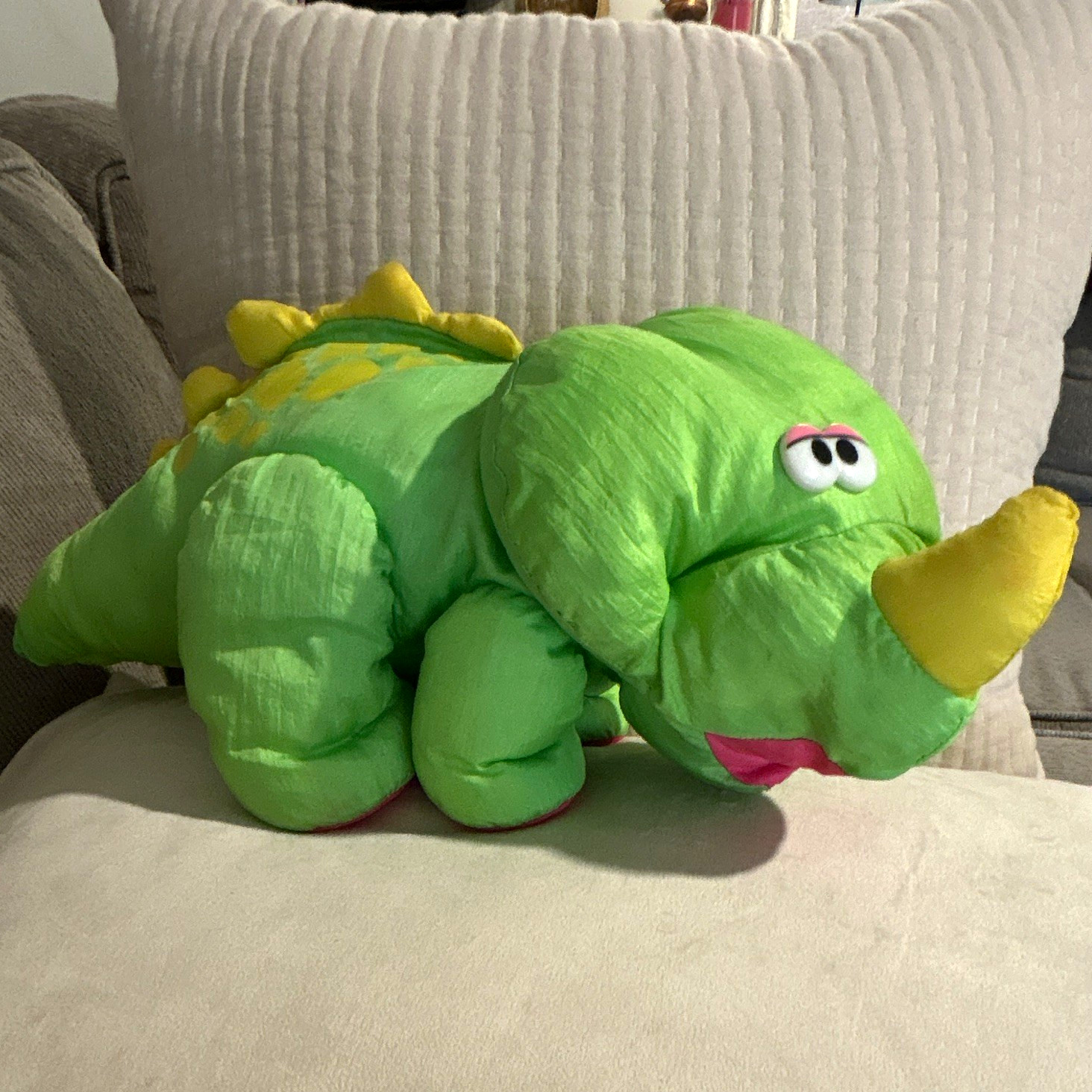 Vtg 1992 Fisher-Price Puffalumps Roars Green Dinosaur Plush Stuffed Animal Toy