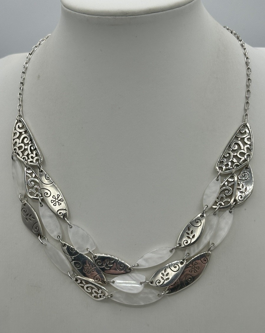 Brighton Mirabella Necklace 3 Strand Layered Silver Iridescent Faux Shell #1399