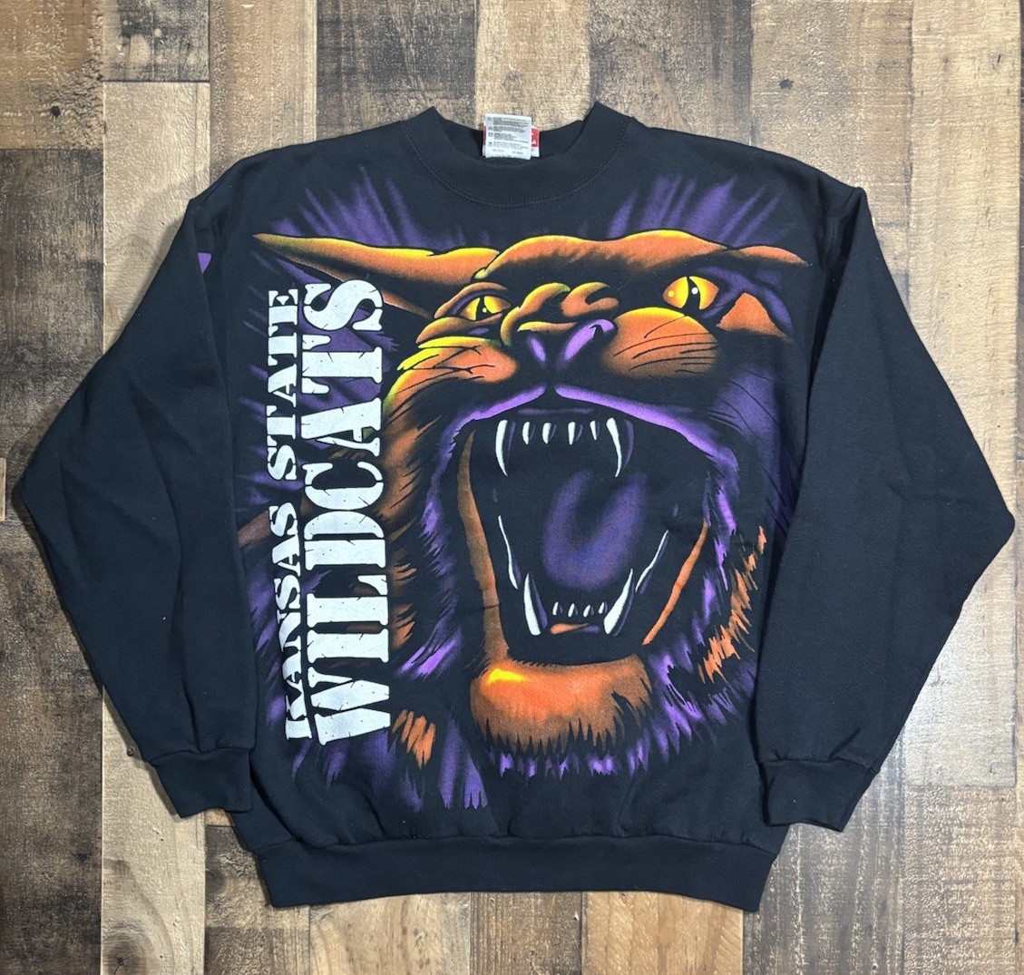 Vintage NCAA Kansas State Wildcats AOP Crewneck Size Large Vintage NCAA Kansas State Wildcats AOP Crewneck Size Large