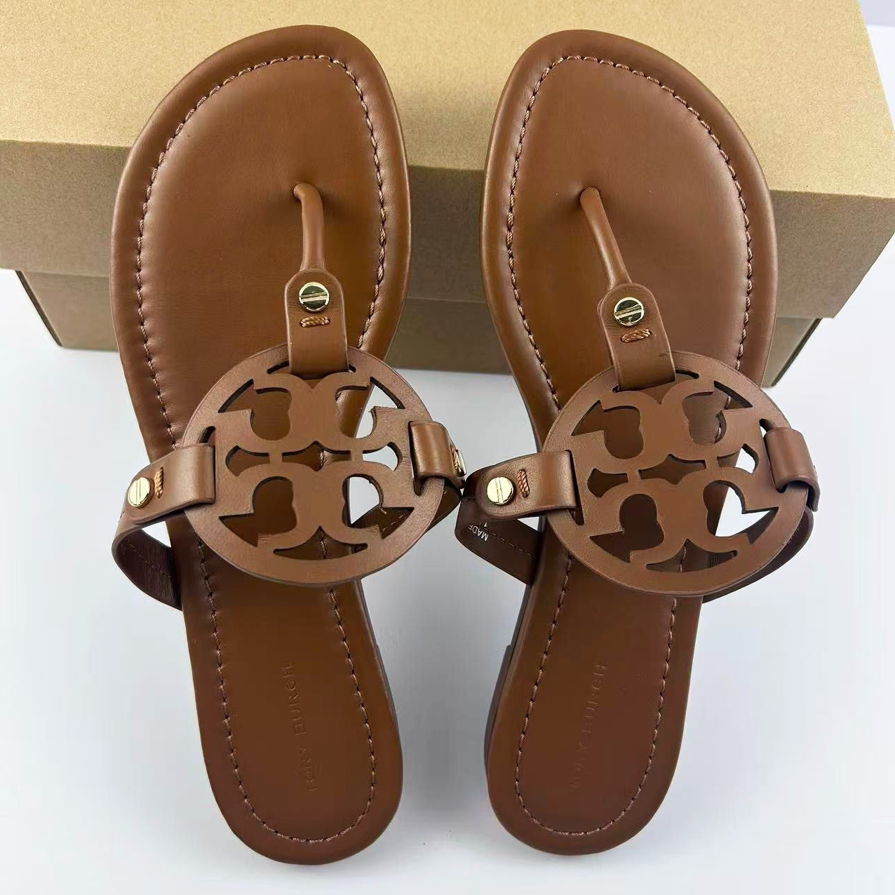 New Tory Burch Miller Leather Sandals Women's Flat Sandals Thin Bottom All Color