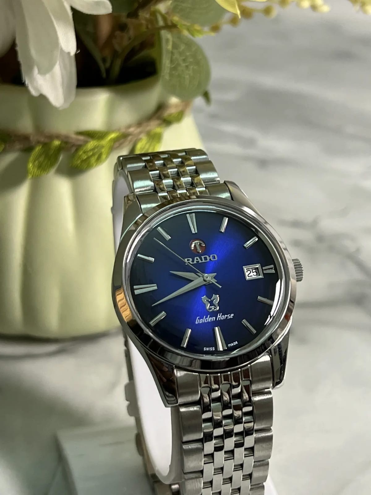 Rare Rado Golden Horse Automatic Men\'s Blue Dial Stainless Steel Swiss Watch
