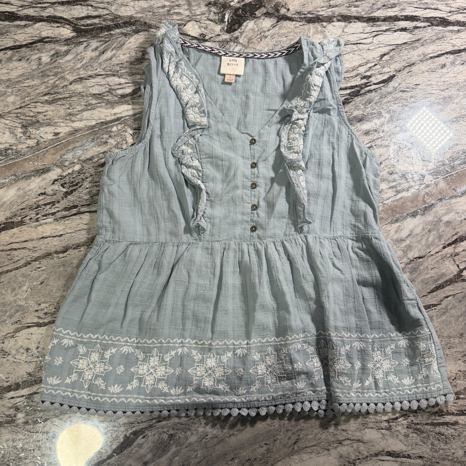 Knox Rose Blouse Top Fashion Shirt - Blue - Large