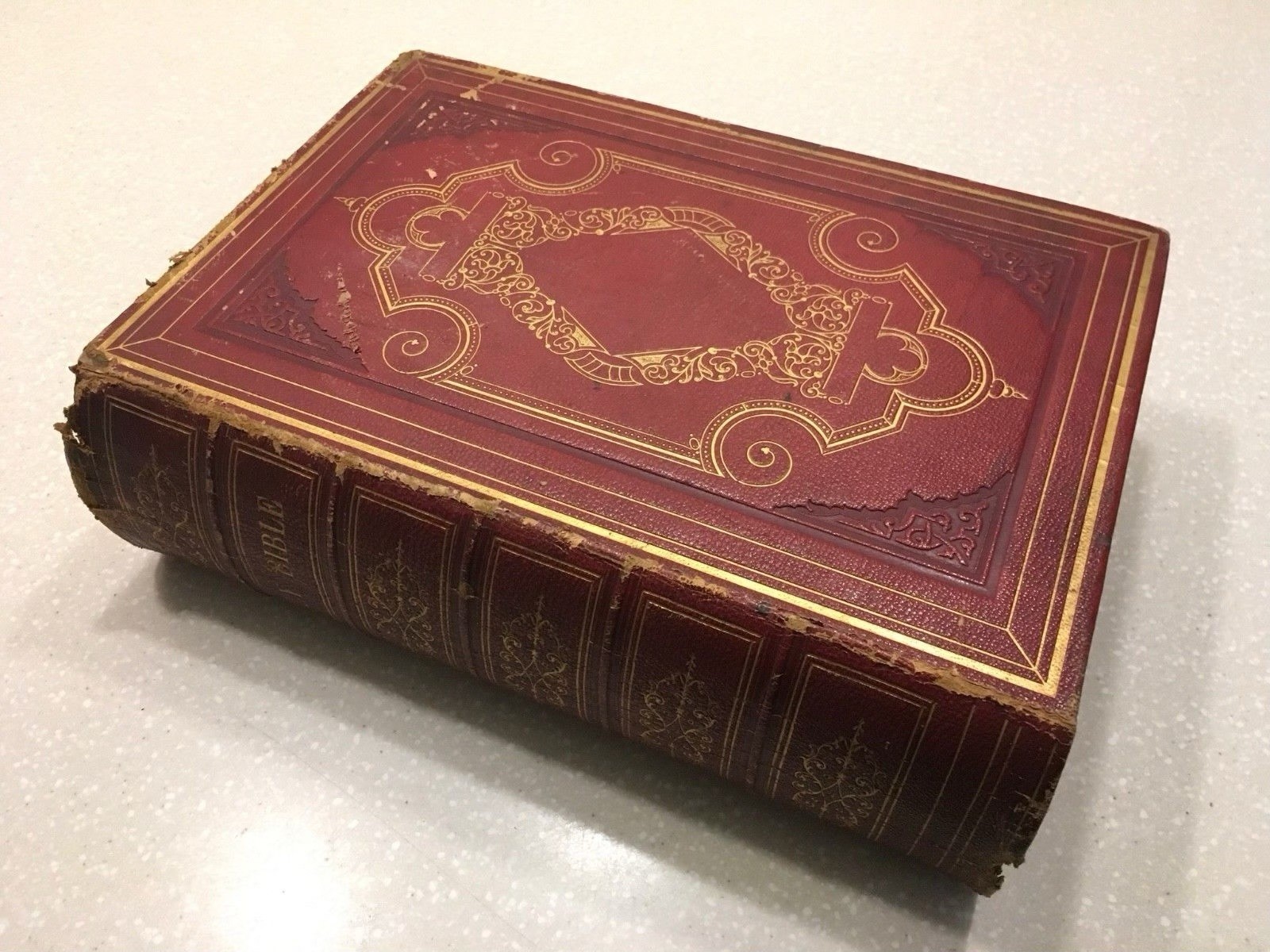 Holy Bible 1857 Leather Gold Gilding American Bible Society First Edition