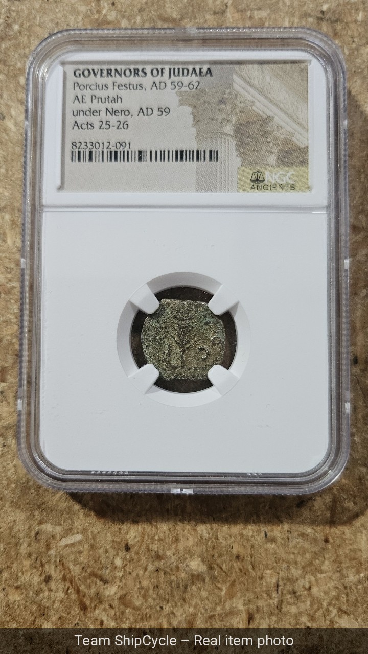 NGC AE Prutah Porcius Festus ROMAN GOV OF JUDEA Sentenced St Paul HIGH G
