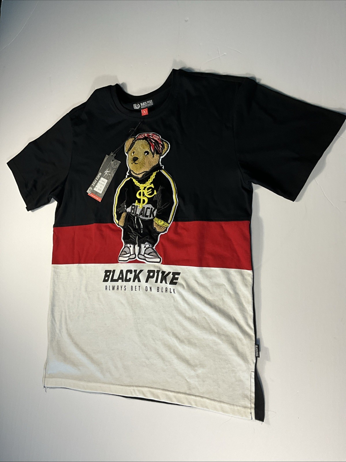 Black Pike Shirt Mens Black Graphic Embroidered Bear Streetwear Hip Hop XL NWT Black Pike Shirt Mens Black Graphic Embroidered Bear Streetwear Hip Hop XL NWT