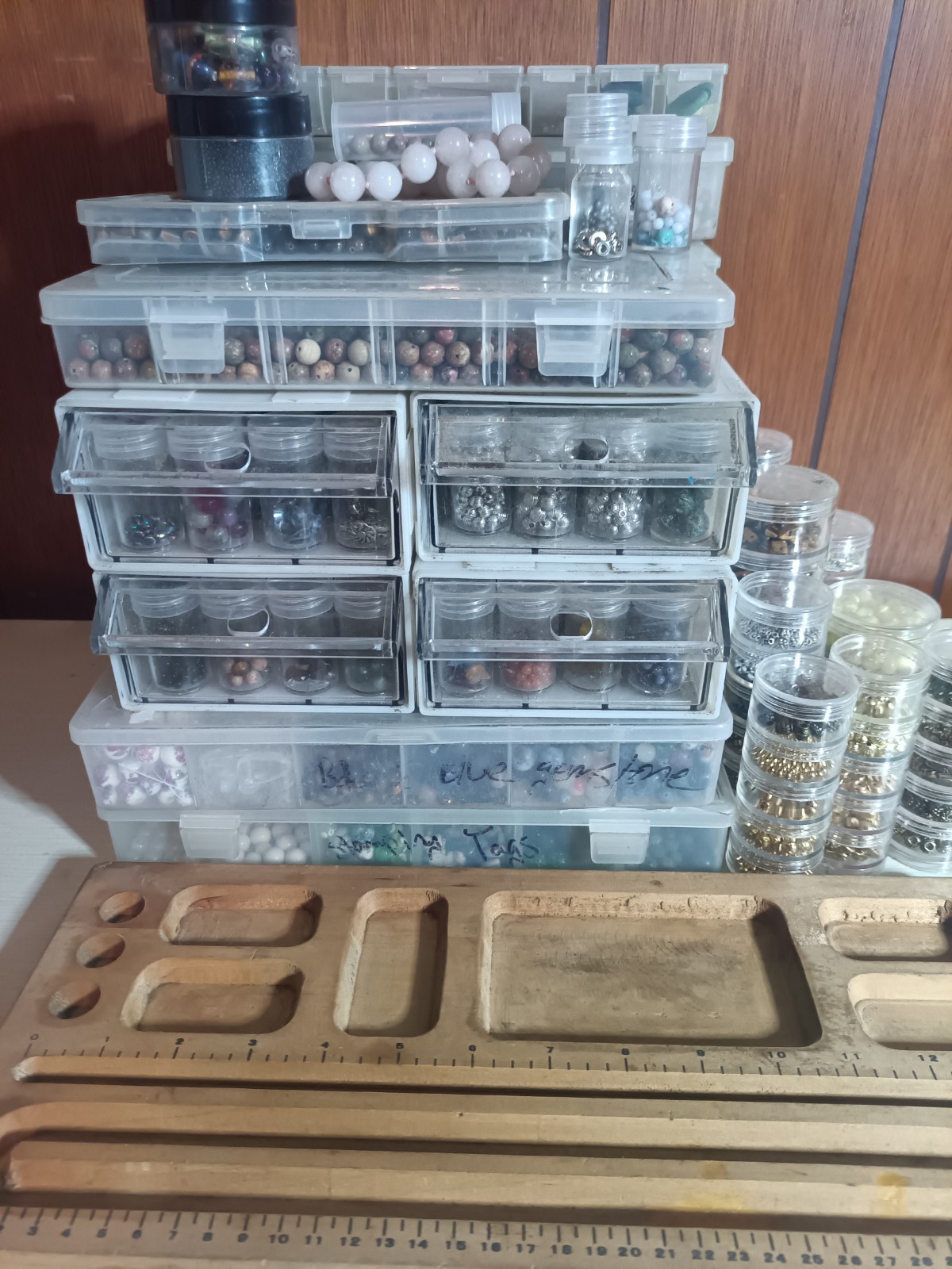 HUGE 25 Lb LOT Glass/Gem/ Metal /Bone Jewelry Making  Beads+ Wood Bead Board