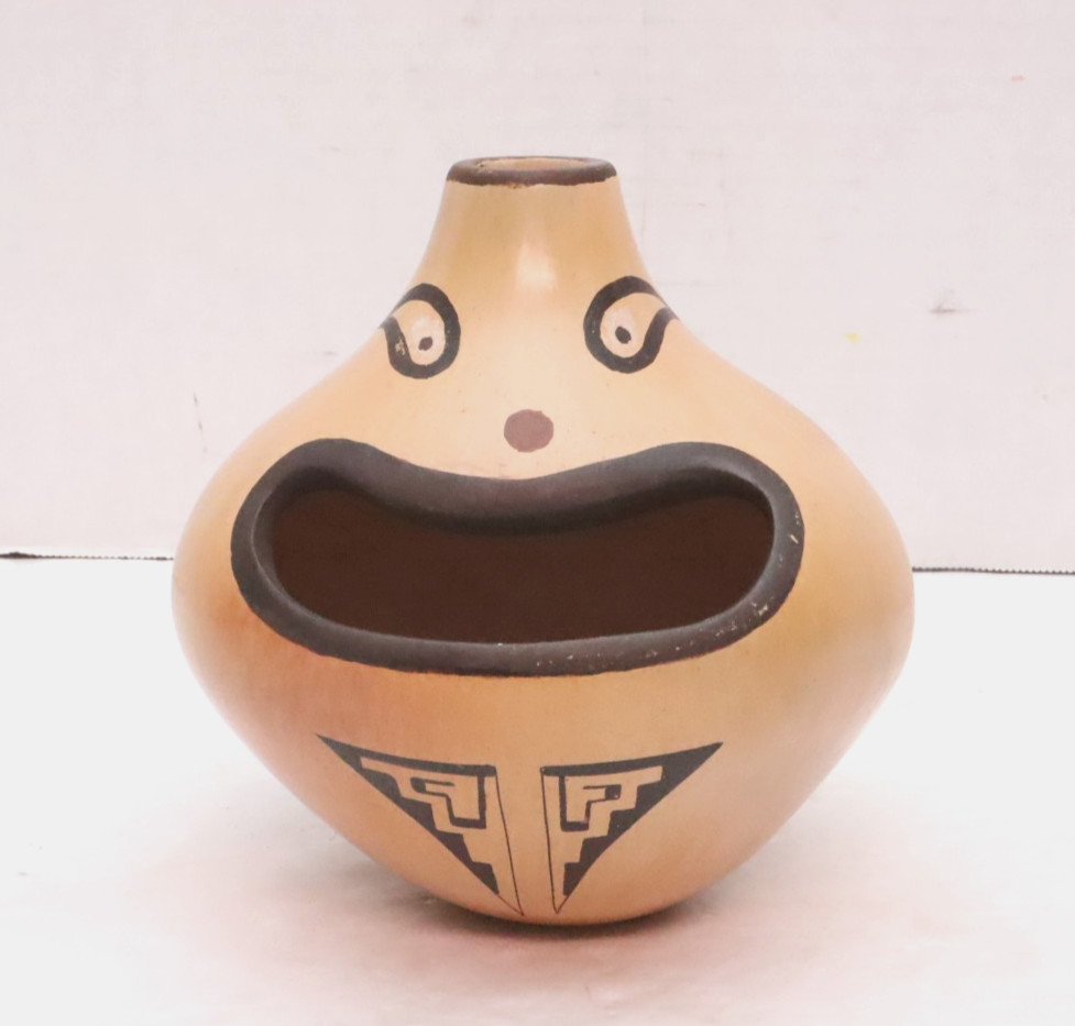 RARE Hopi-Tewa Ami Pottery SIGNED Face Effigy Jug Vase Figure Native American