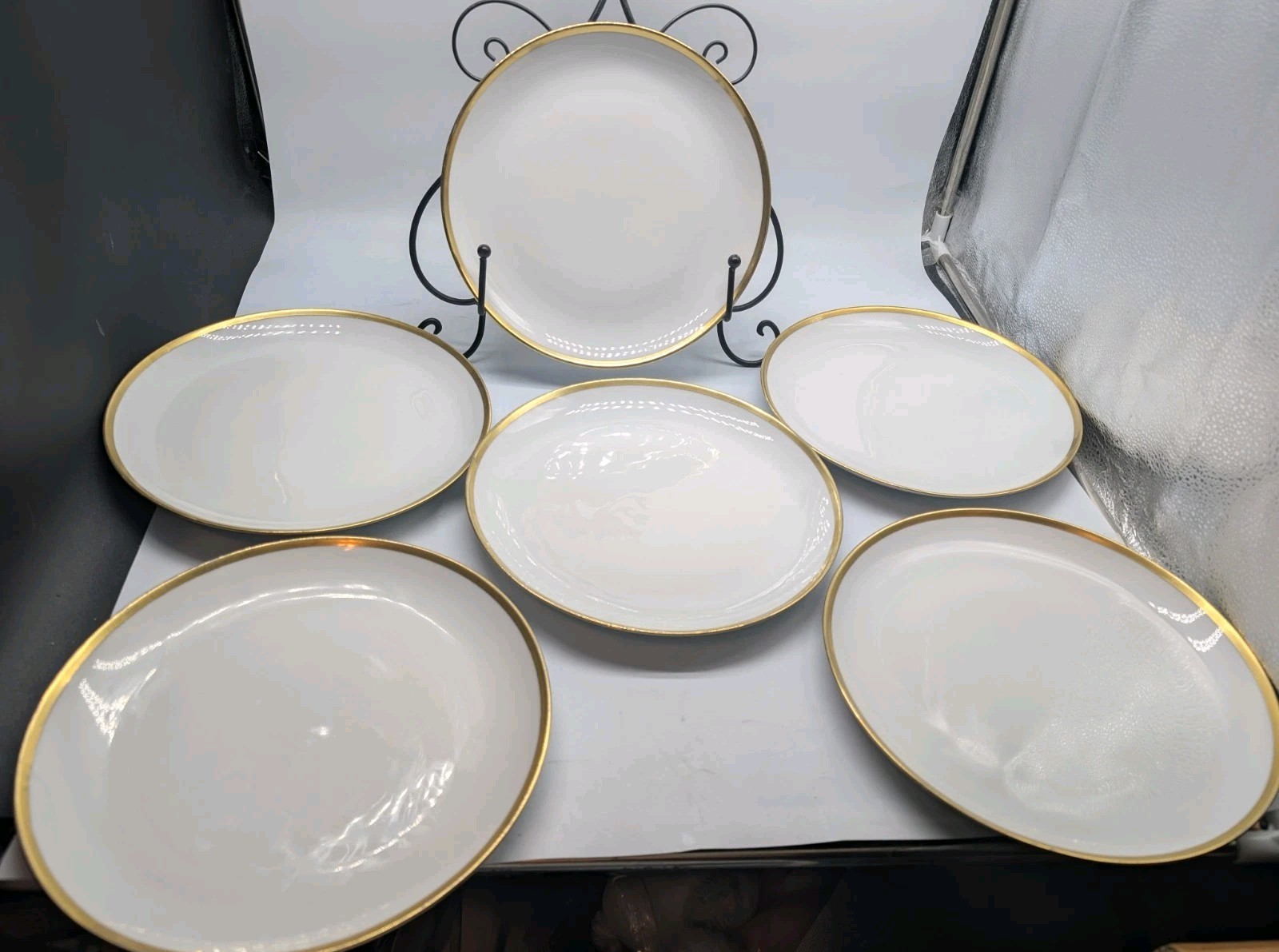 Vintage Eschenbach Bavaria White Porcelain Plates with Gold Rim – Set of 6 (New