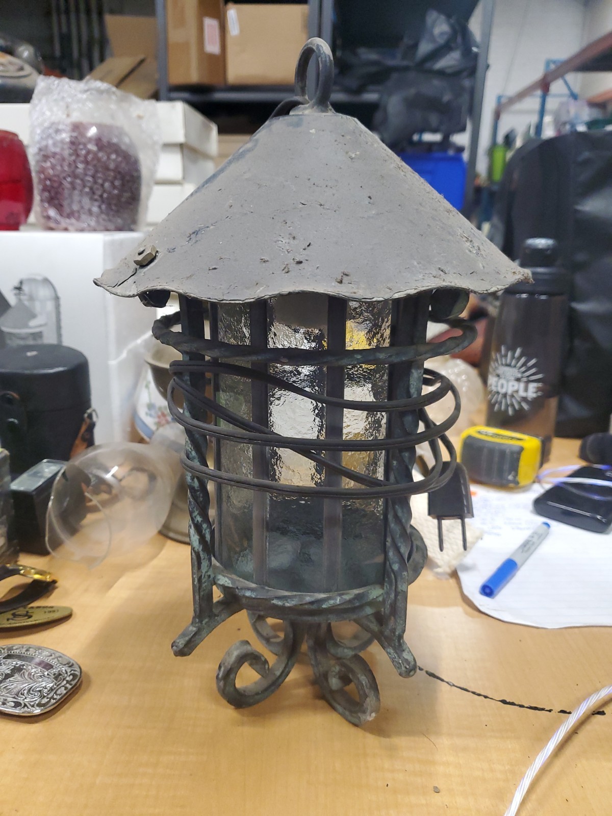 Vintage Spanish Revival Hacienda Wrought iron Hanging Light Fixture