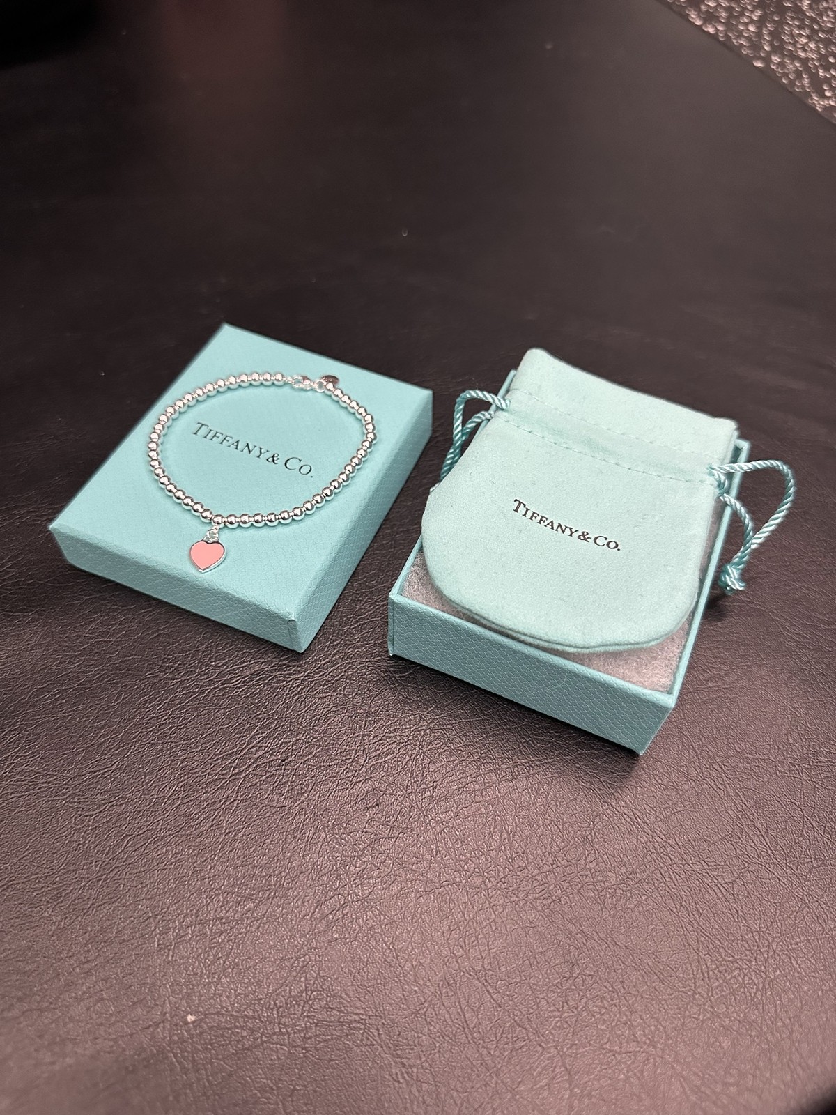Tiffany Pink Heart Tag Bead Bracelet Silver, 18 cm
