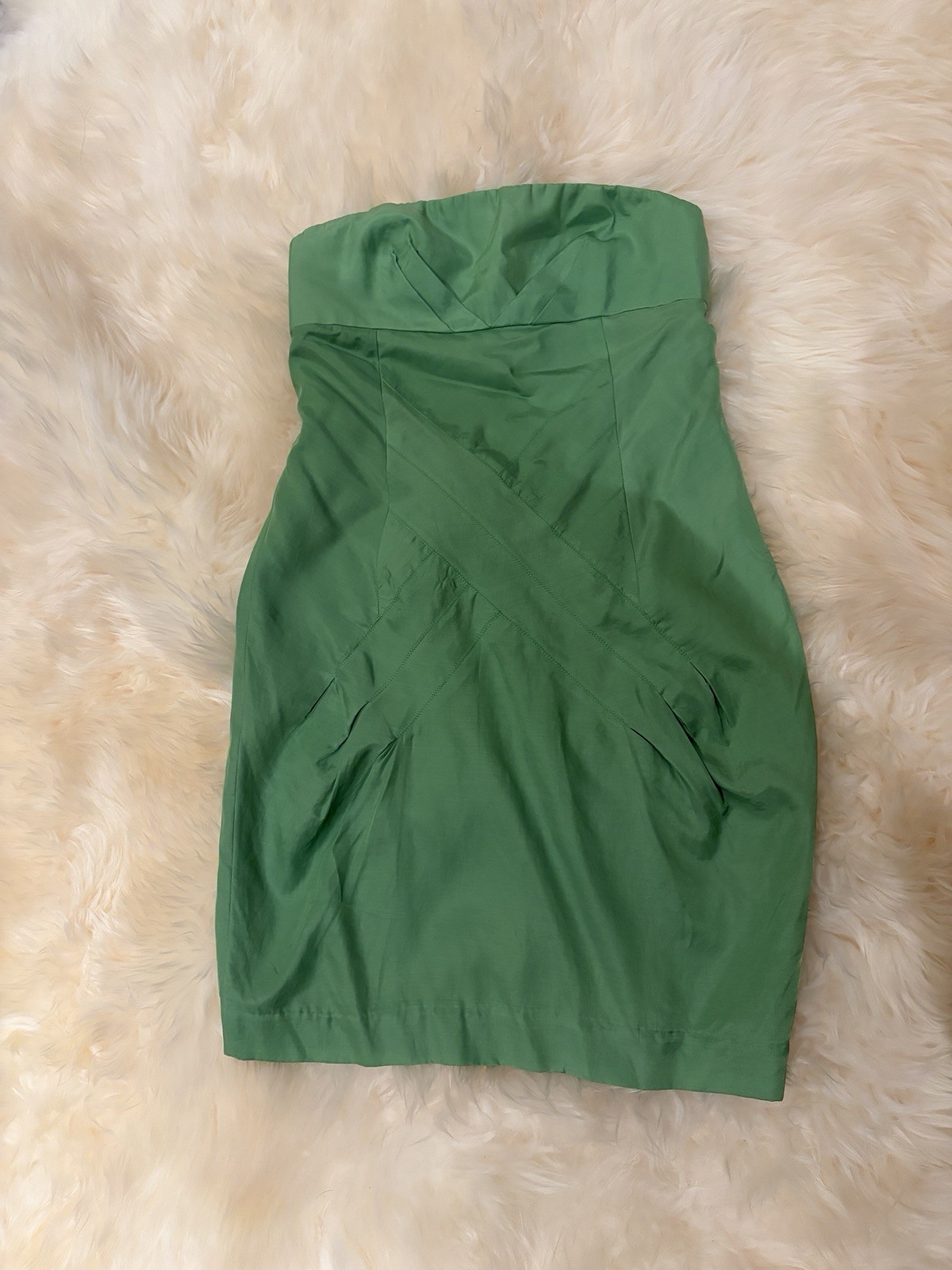 Ali Ro Green Strapless Sheath Dress Size 2 Ruched Cocktail Dress