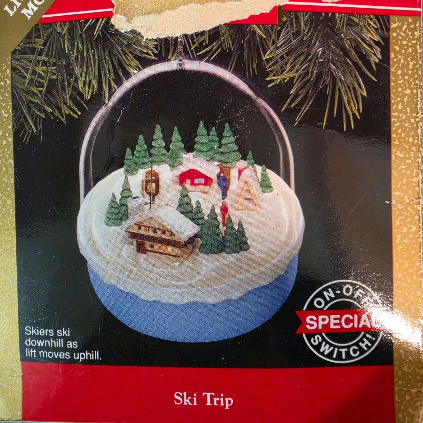 Vintage 1991 Hallmark Keepsake Ski Trip Magic Light Motion Ornament Box Untested