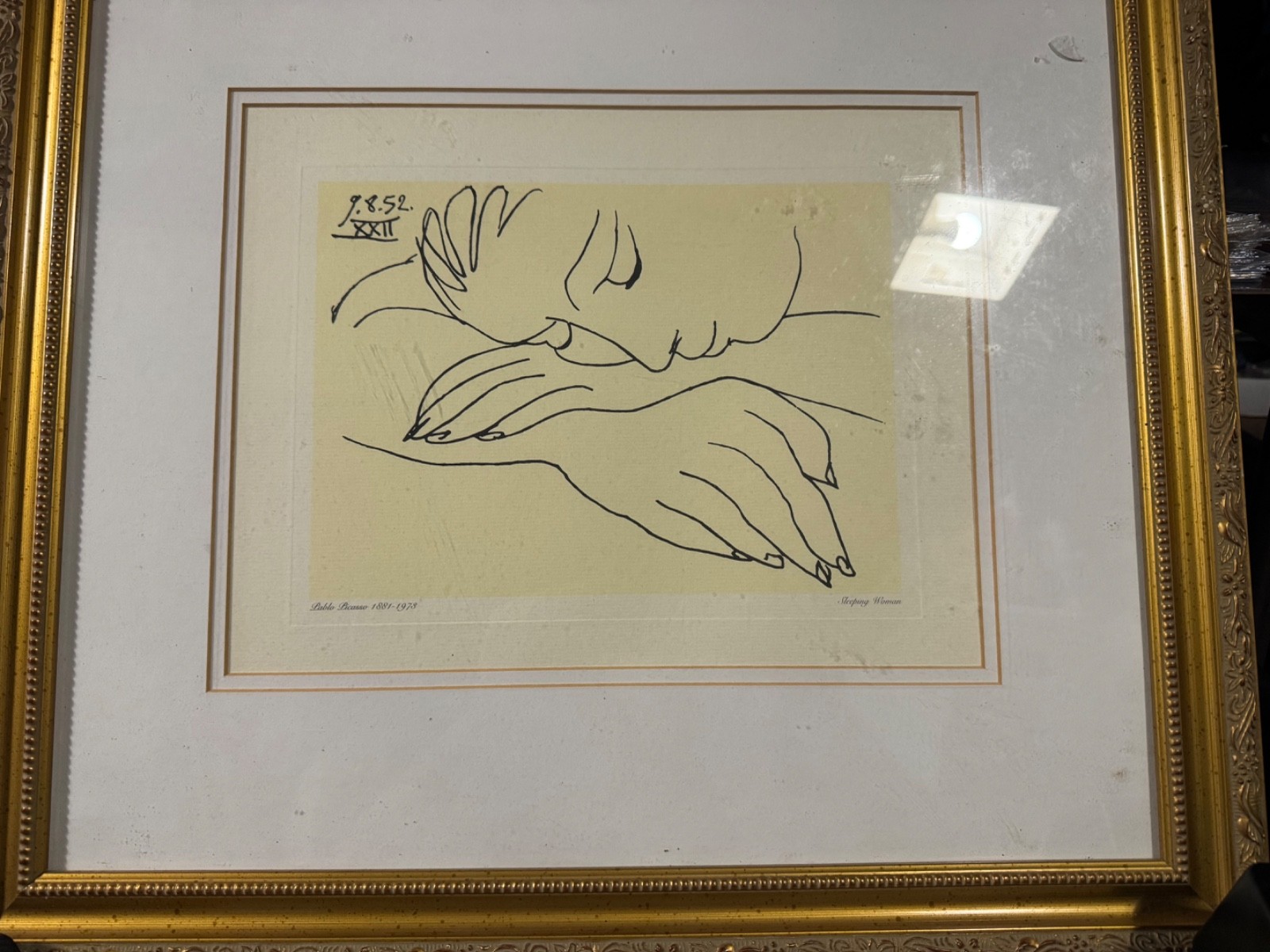 Pablo Picasso Lithograph Sleeping Woman Vintage Matted and Framed Art Print