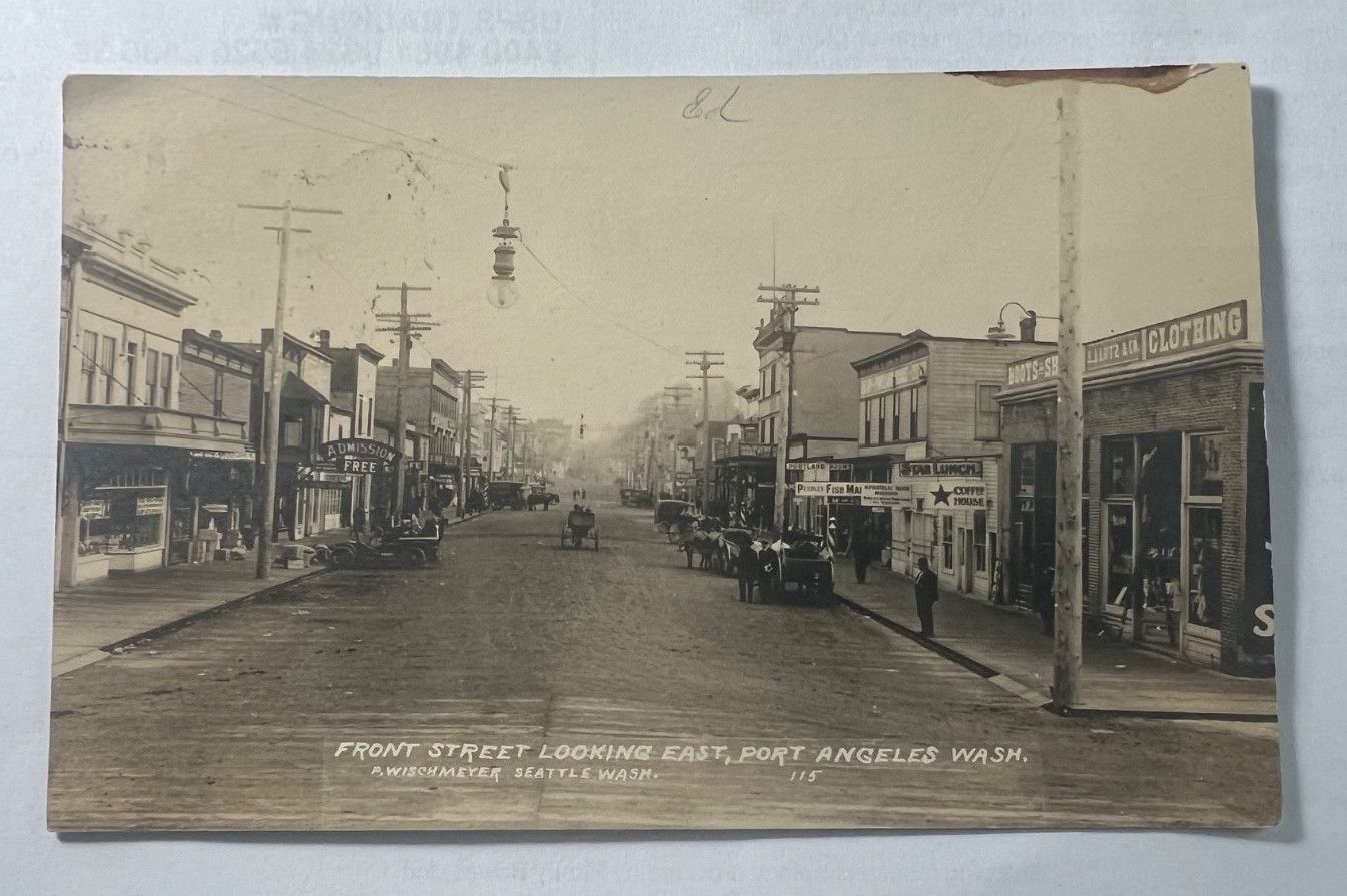 1916 RPPC PORT ANGELES WA FRONT STREET P WISCHMEYER SJ LUTZ & CO CLOTHING