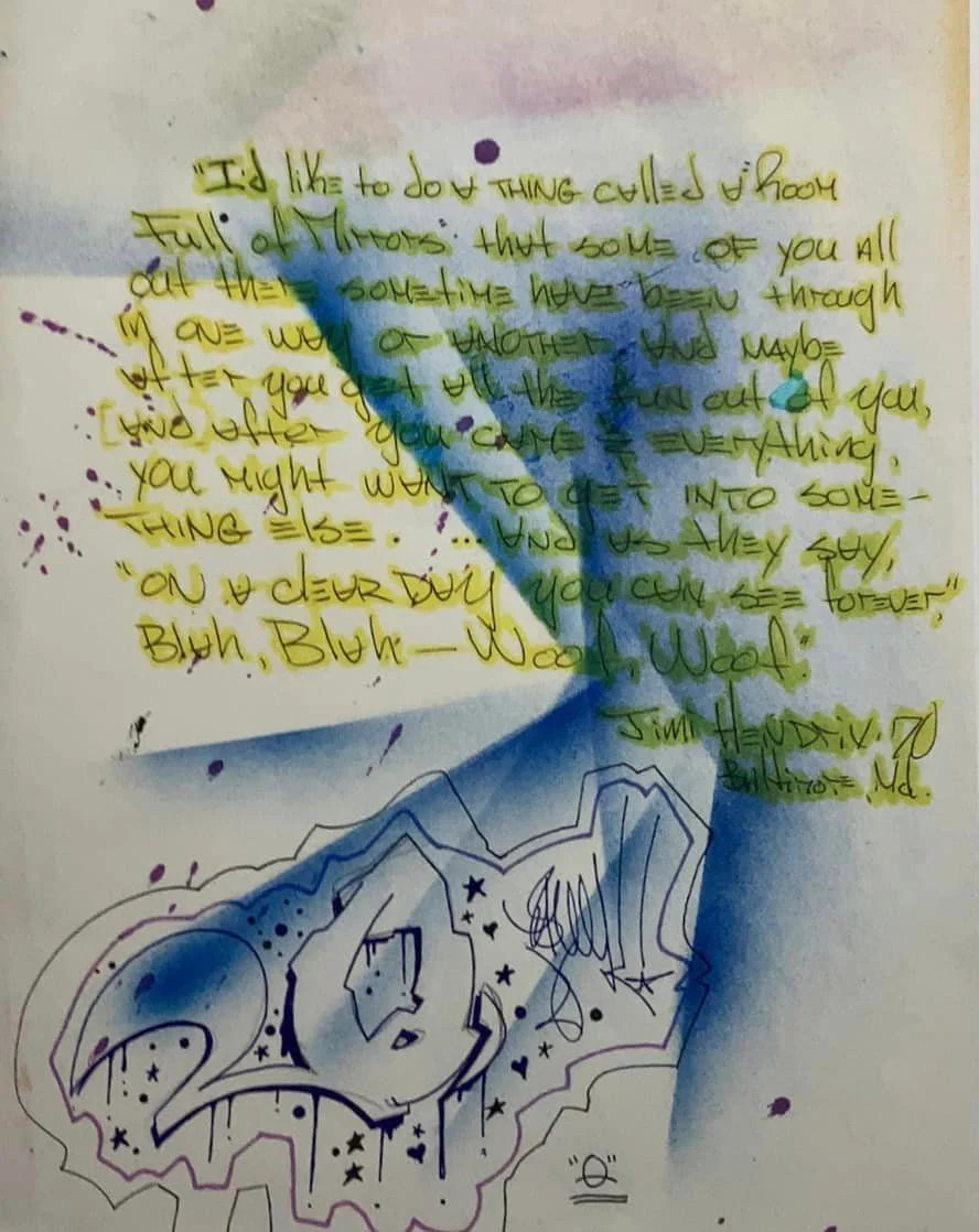 QUIK aka LIN FELTTON 1983 drawing on sketchbook page /t-kid/taki/sonic/cope2