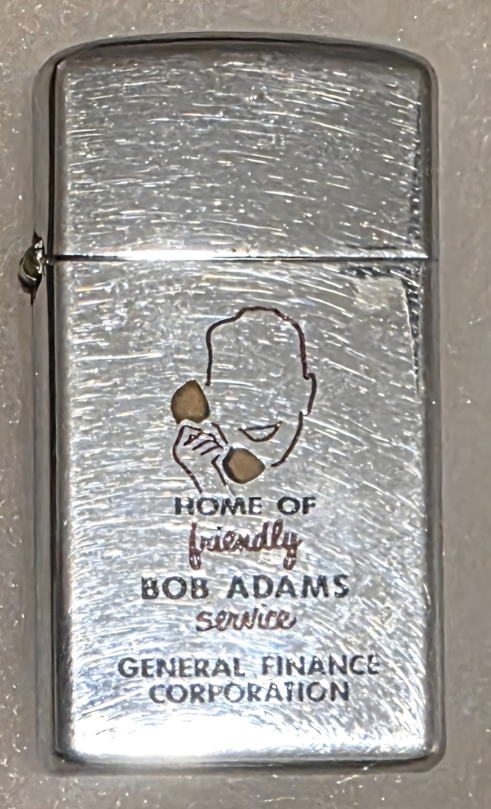 Vintage Metal Zippo, Home of Friendly Bob Adams Service, General Finance Corpora