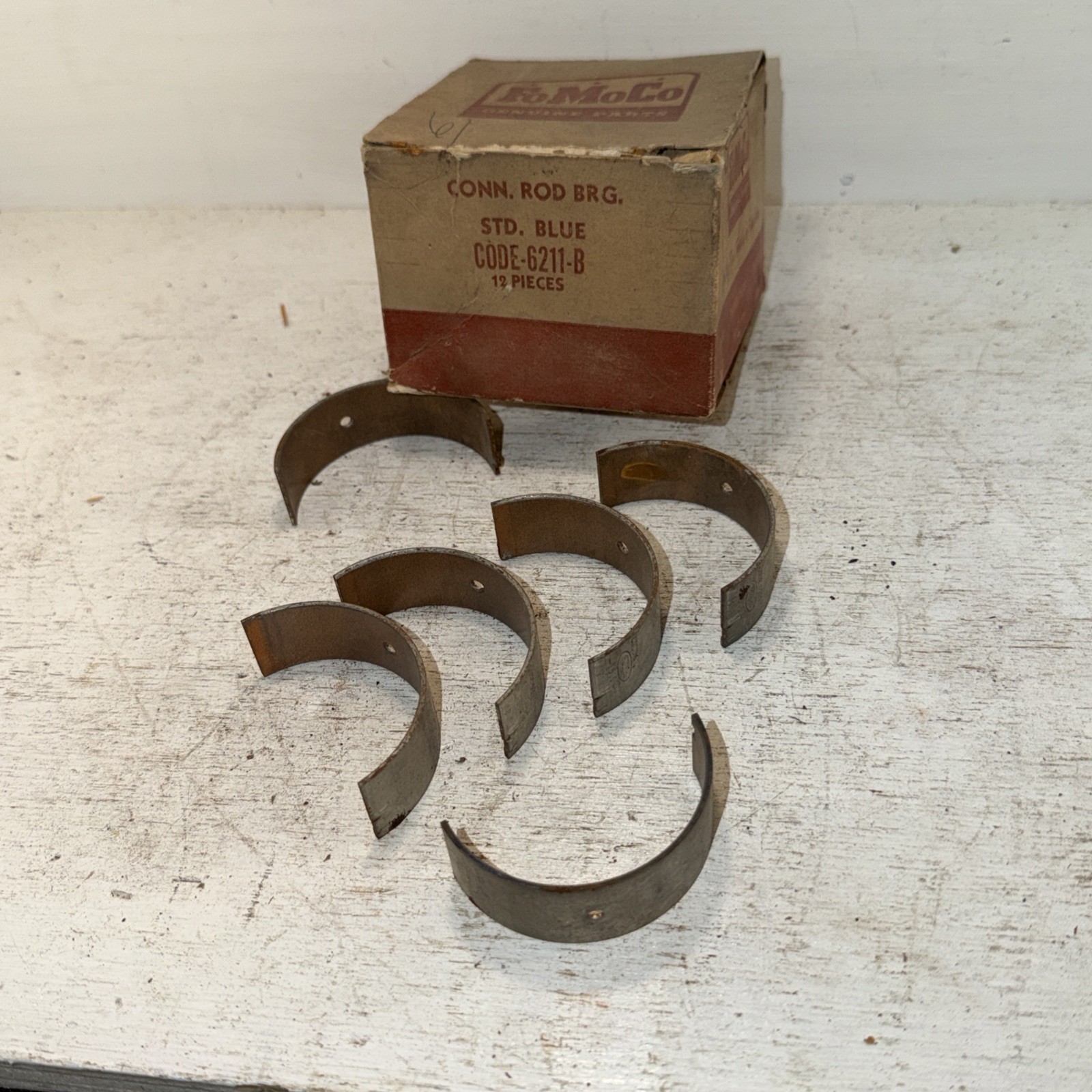 6-NOS OEM Ford CODE-6211-B Connecting Rod Bearings 256 272 292 V8 Motors 54-62 6-NOS OEM Ford CODE-6211-B Connecting Rod Bearings 256 272 292 V8 Motors 54-62