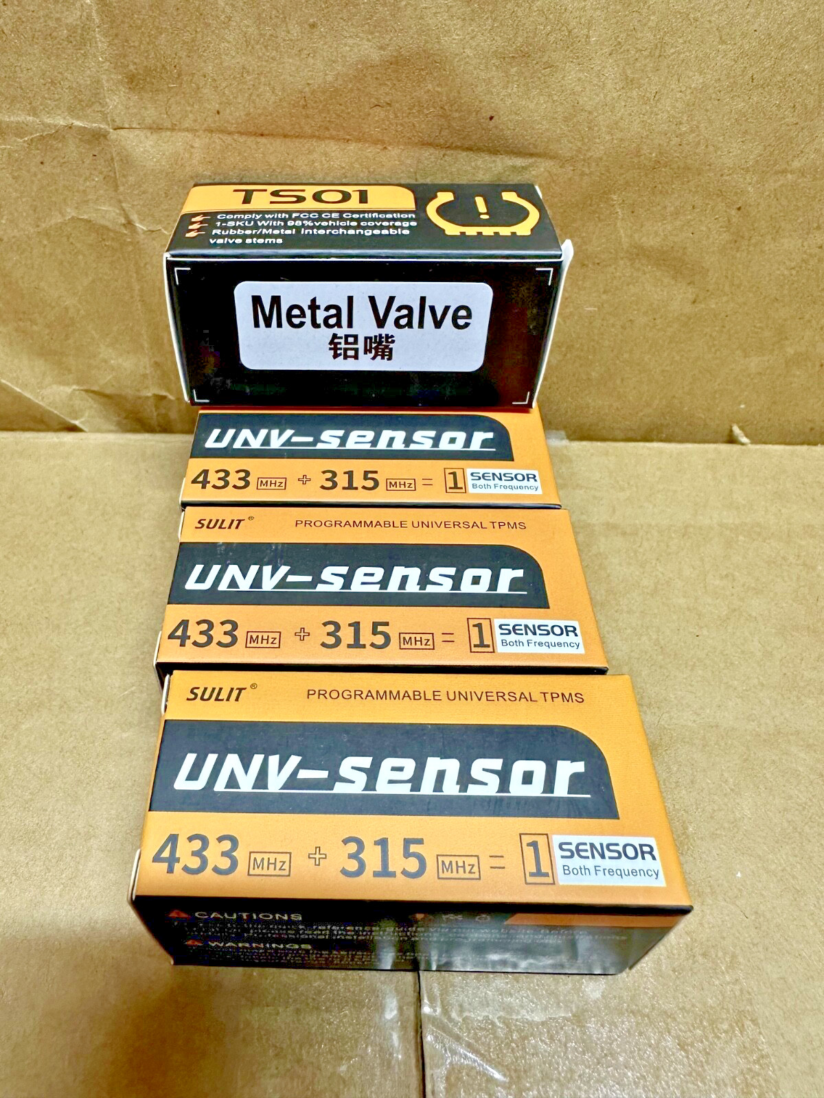 1 set (4pcs) 315MHz+433MHz TPMS Universal Programmable Sensor with Metal Valve