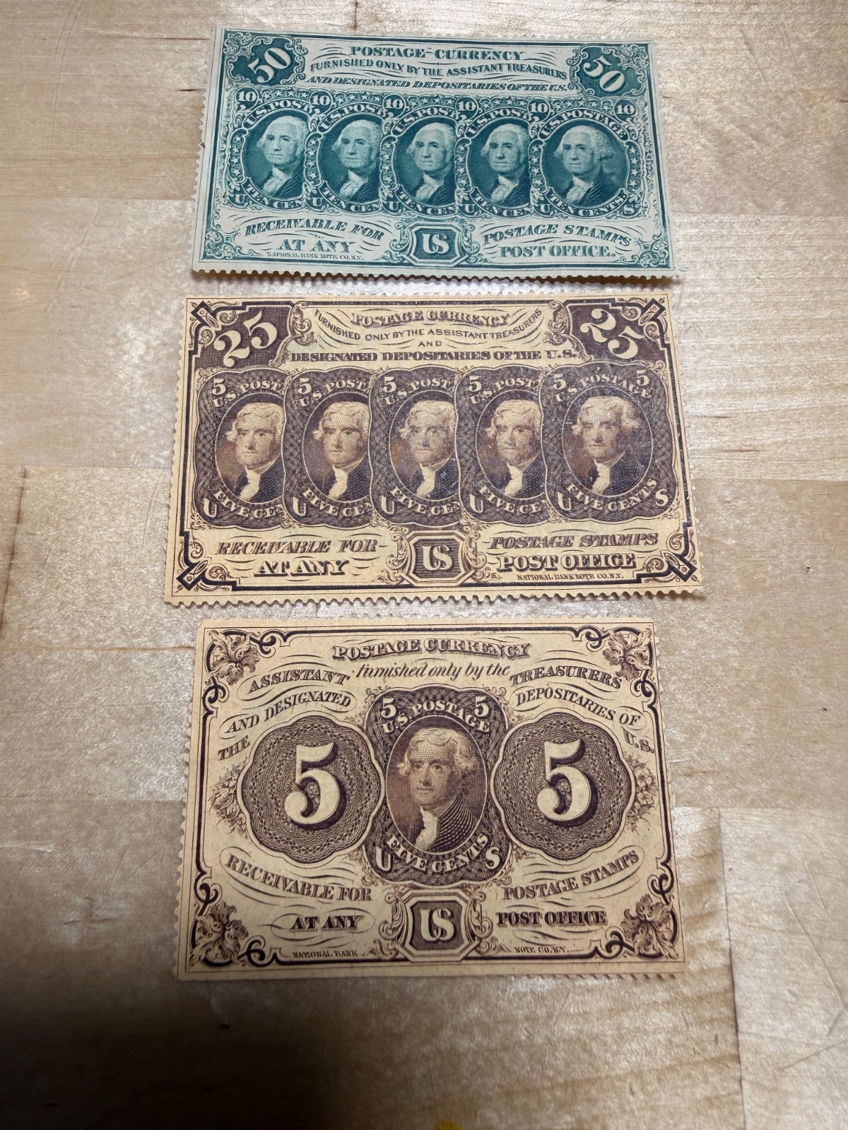 1862 50c, 25c, 5c FR-1312 Bank Note Postage Currency US MINT Set 1862 50c, 25c, 5c FR-1312 Bank Note Postage Currency US MINT Set