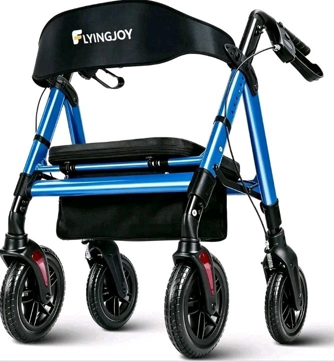 FlyingJoy 450lb Capacity Rollator Walker Extra Wide Seat Brakes Heavy Duty Blue