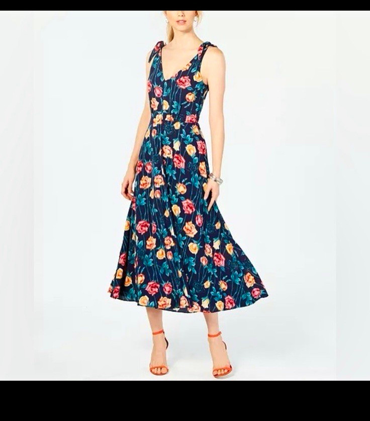 Betsey Johnson Women’s Size 10 Navy Floral Sleeveless V-Neck Midi Sundress