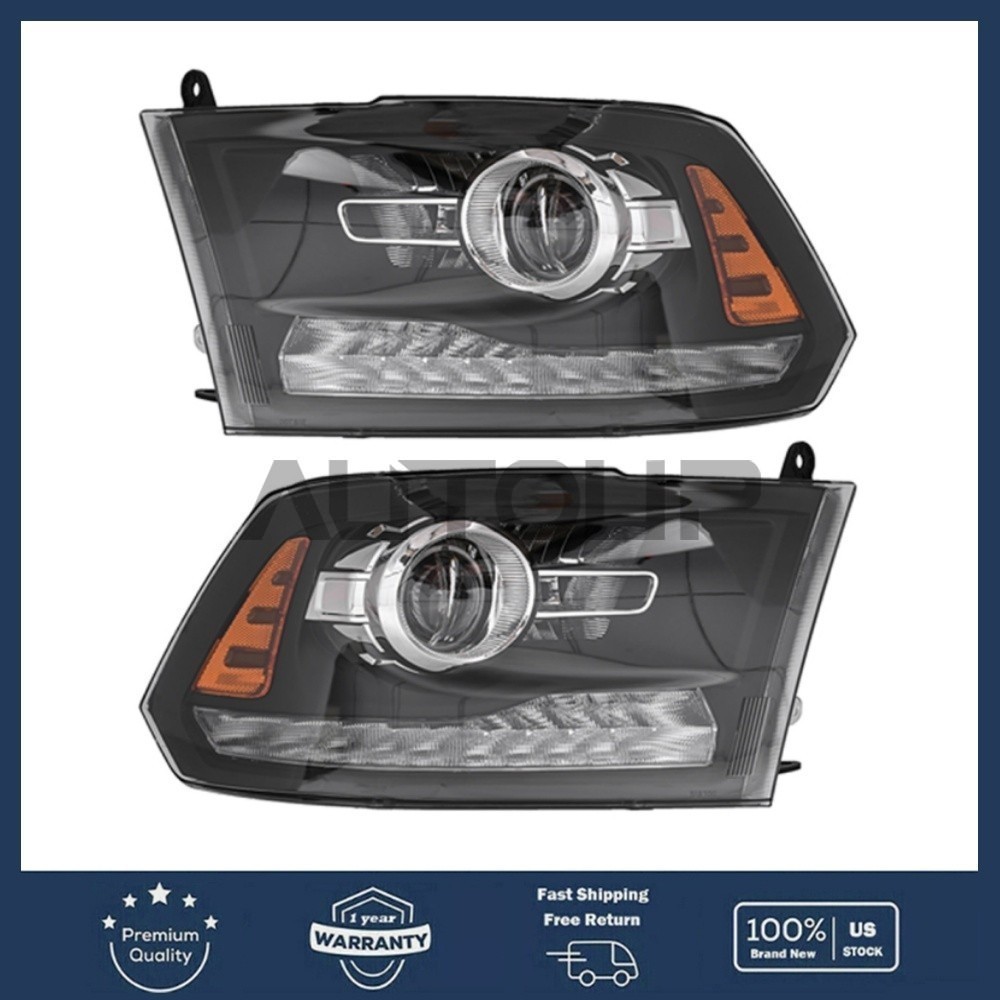 For 2013-2018 Dodge Ram 1500 2500 3500 LED DRL W/Projector Black Headlights