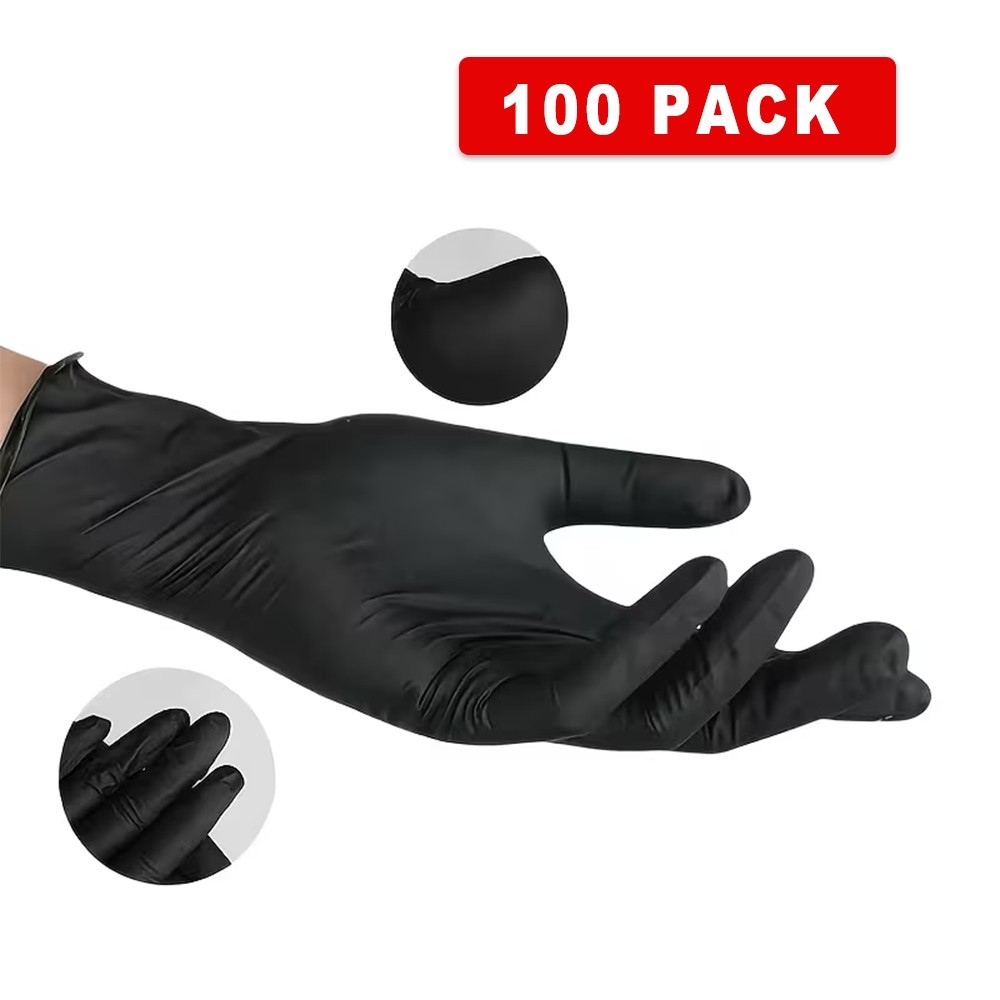 100 Pcs Black Nitrile Gloves Powder Free Latex Free Disposable 2 Boxes
