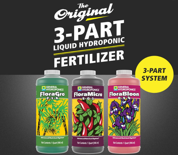 General Hydroponics Flora Series FloraGro FloraBloom FloraMicro 1 QT Combo