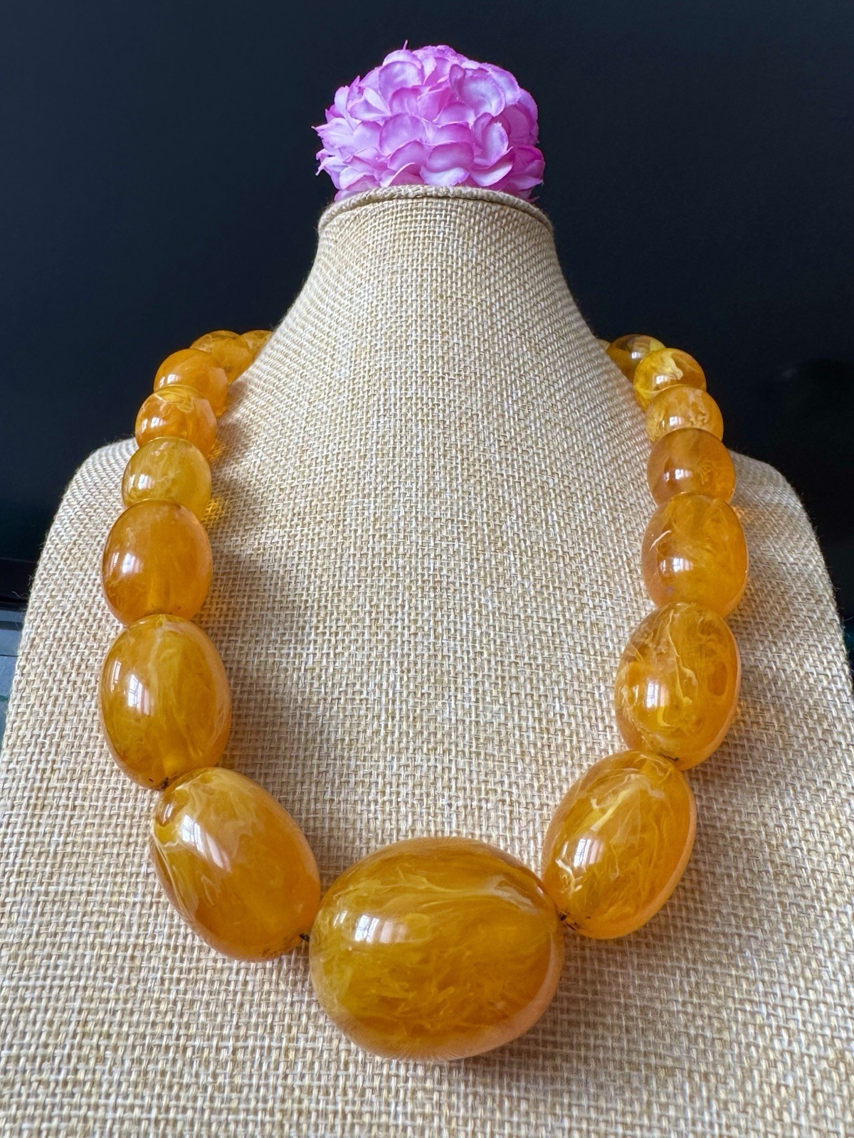 Vintage Style Translucent,Graduated Honey & Egg Yolk Amber Resin Necklace 162 gr