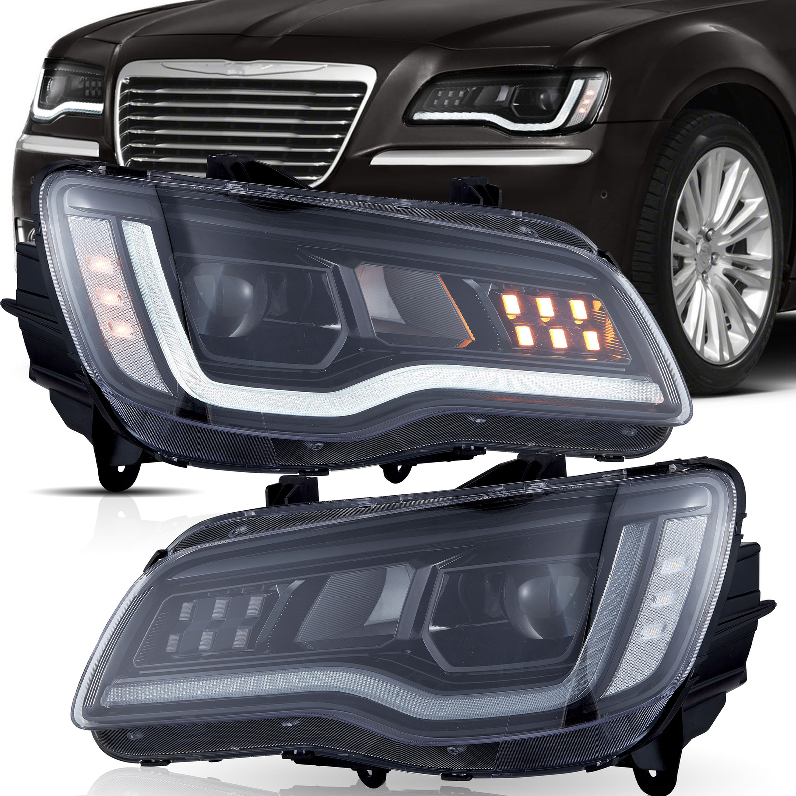 VLAND Head Lights Fit 2011-2023 Chrysler 300 LED Front Lamps W/Startup Animation