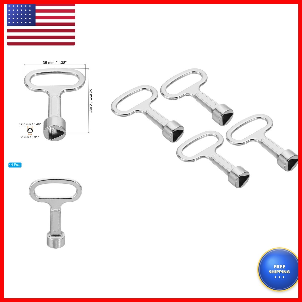 PATIKIL 4 Pack 12.5x8mm Triangle Socket Spanner Key Water Meter Silver PATIKIL 4 Pack 12.5x8mm Triangle Socket Spanner Key Water Meter Silver