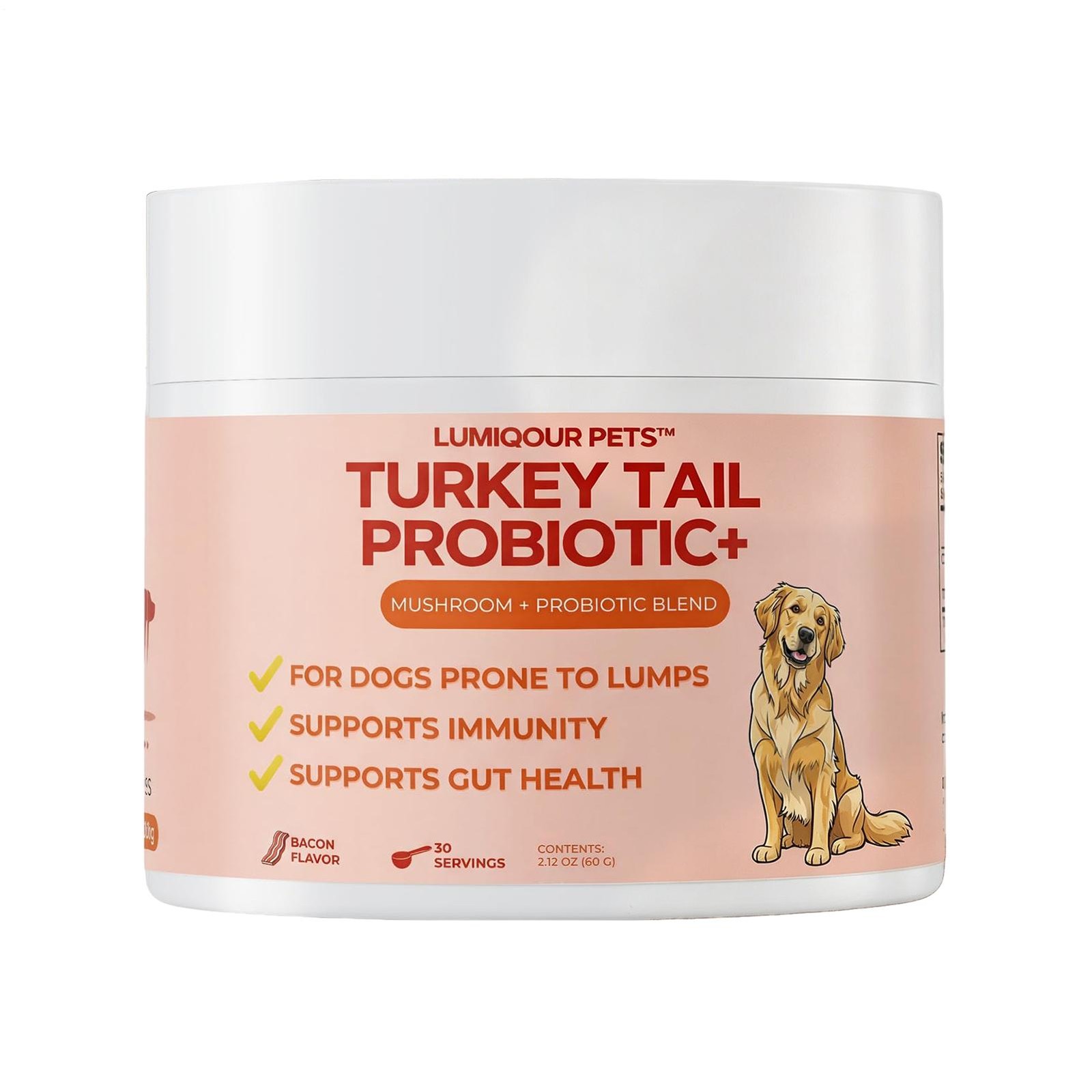 Lumiqour Turkey Tail Mushroom Dog Supplements Energy Boost Bacon Flavor Shiny