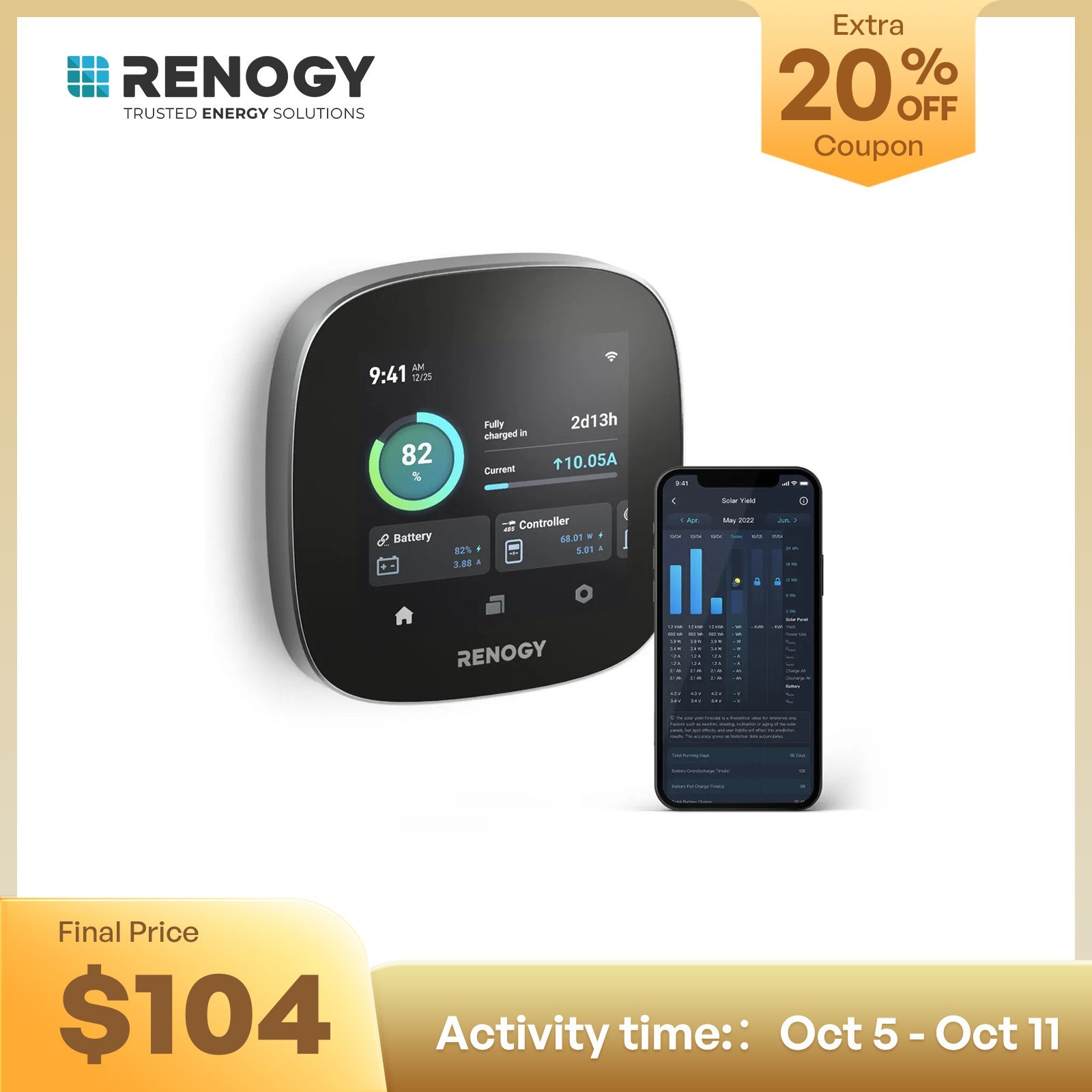 Renogy ONE Core Energy Monitoring Panel All-in-one Off-Grid Battery Monitoring Renogy ONE Core Energy Monitoring Panel All-in-one Off-Grid Battery Monitoring