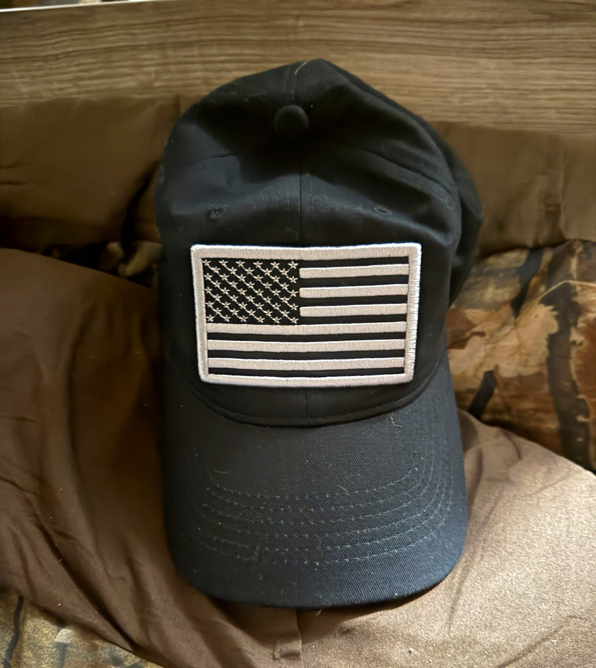Men\'s Black Baseball Cap USA Flag Patch Adjustable Cotton Canvas and 1 grey