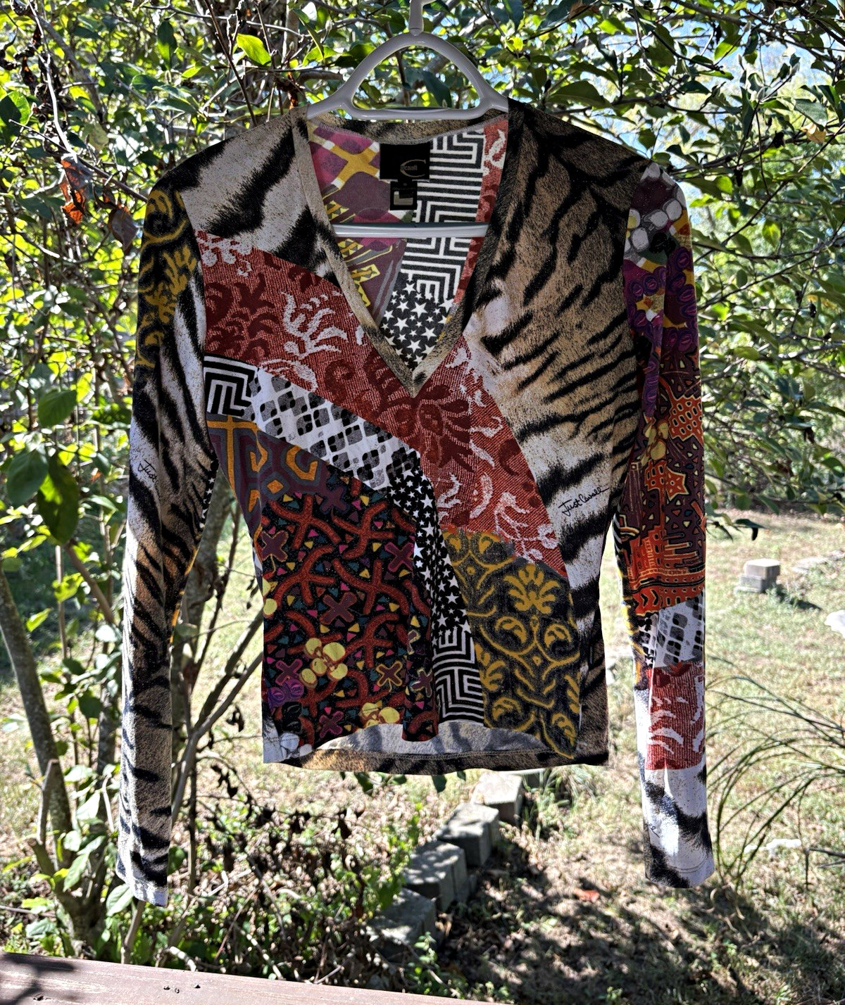 Just Cavalli Women’s Vintage Mixed Patchwork Long Sleeve Top Size Small Just Cavalli Women’s Vintage Mixed Patchwork Long Sleeve Top Size Small