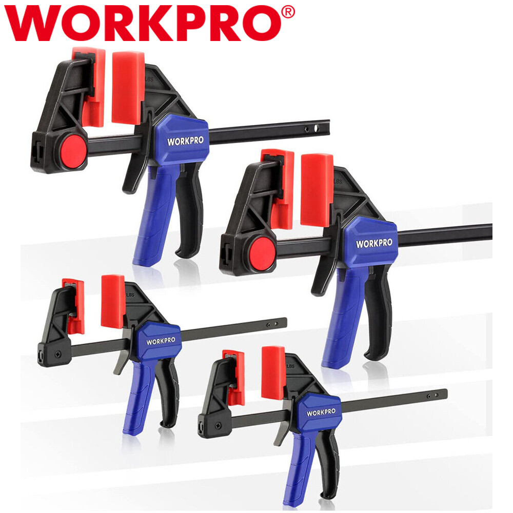 WORKPRO 4PC Bar Clamps One-Handed Clamp/Spreader Light-Duty Quick-Change F Clamp WORKPRO 4PC Bar Clamps One-Handed Clamp/Spreader Light-Duty Quick-Change F Clamp