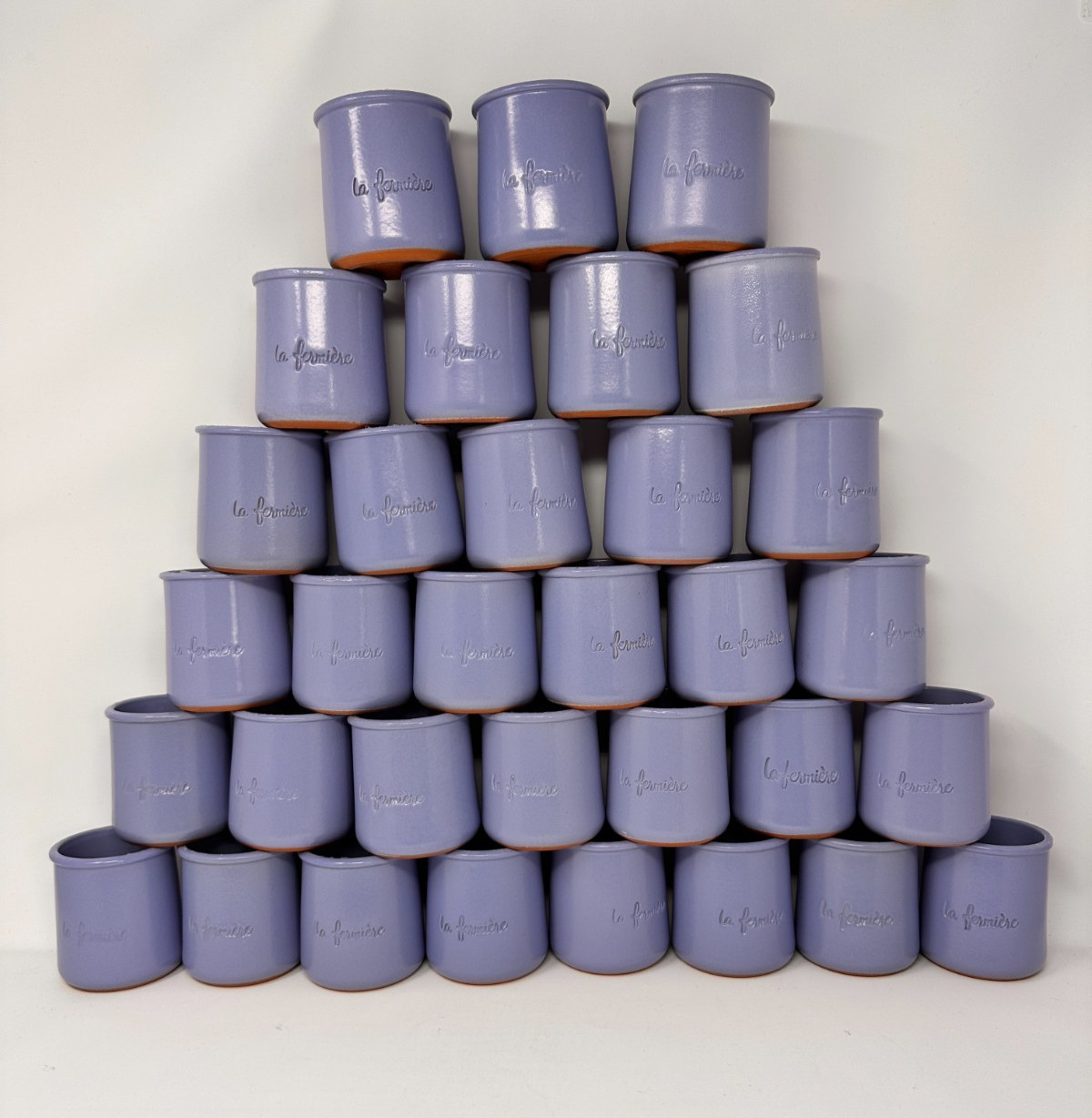 Lot of 33 La Fermiere PERIWINKLE BLUE Glazed Terracotta Yogurt Pots