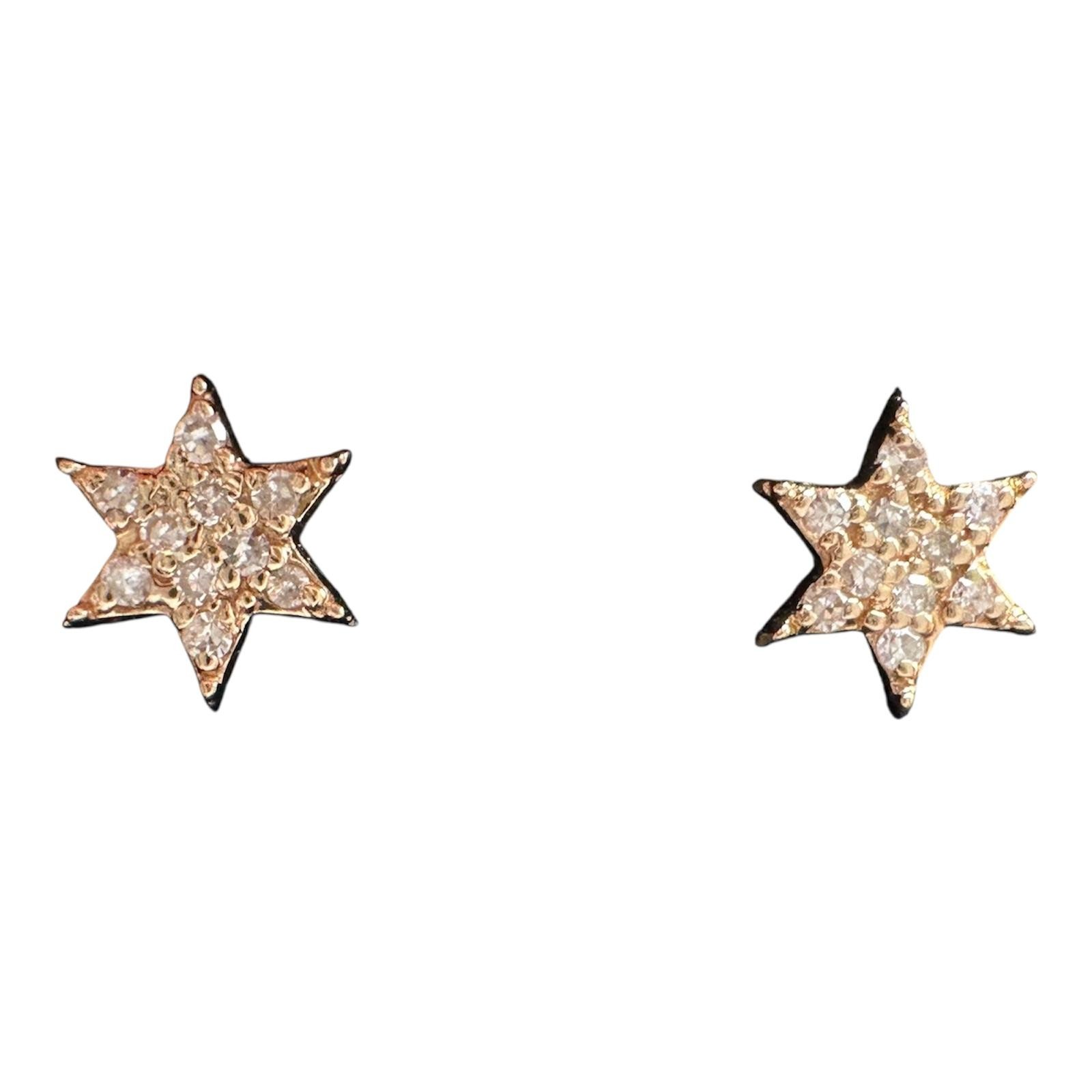 Diamond Star Earrings in 14kt Yellow Gold - 0.17ctw GH SI, Push Backs, New