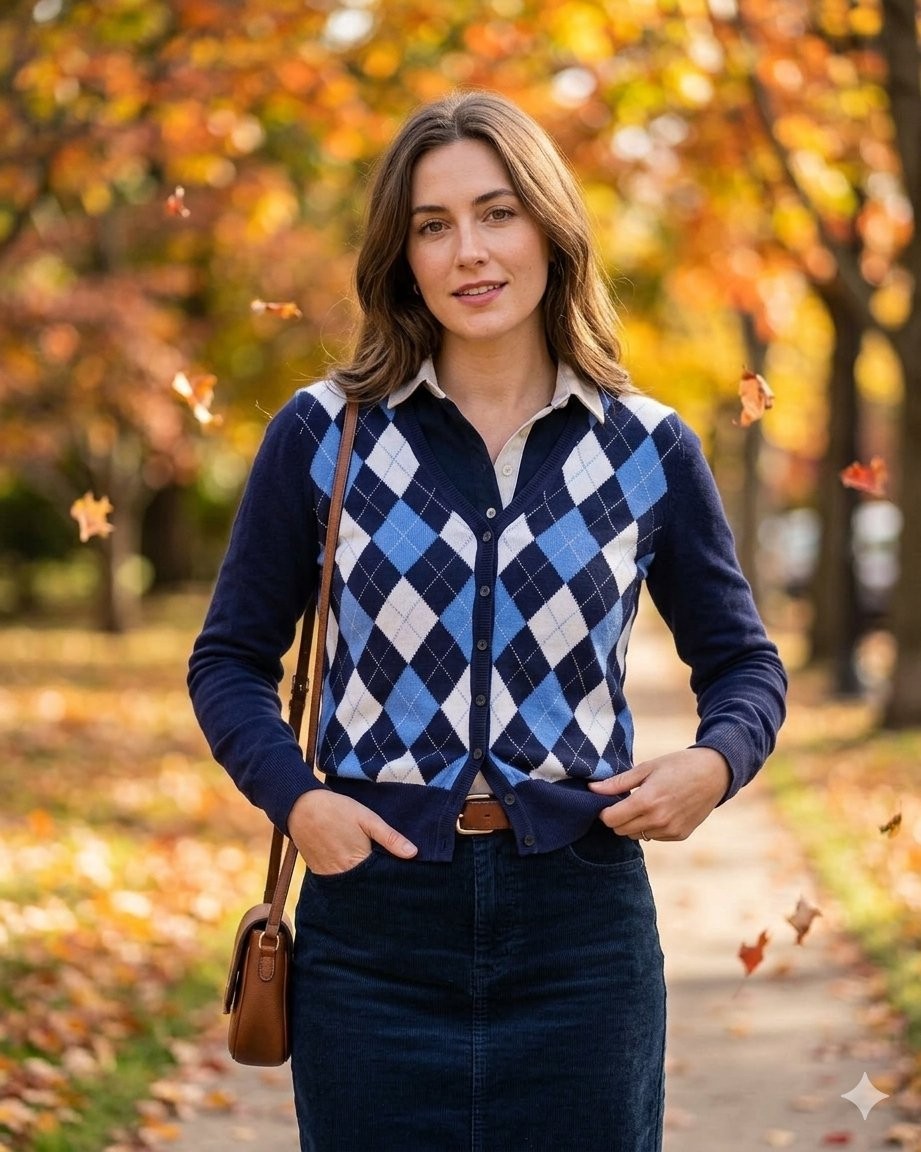 Brooks Brothers 346 Argyle V Neck Cardigan Sweater Womens Medium Navy Button up