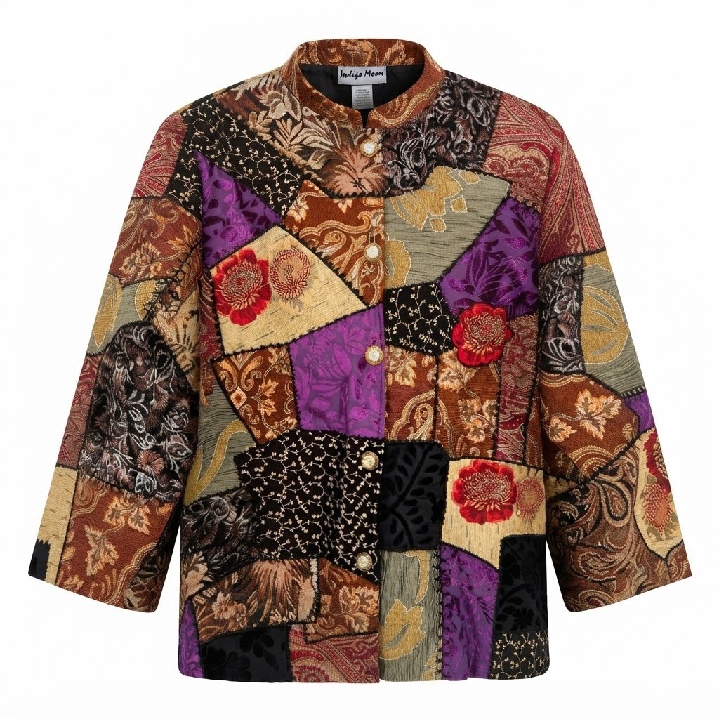 NEW Indigo Moon Womens 3XL Patchwork Tapestry Jacket Silk Blend Floral - CJ