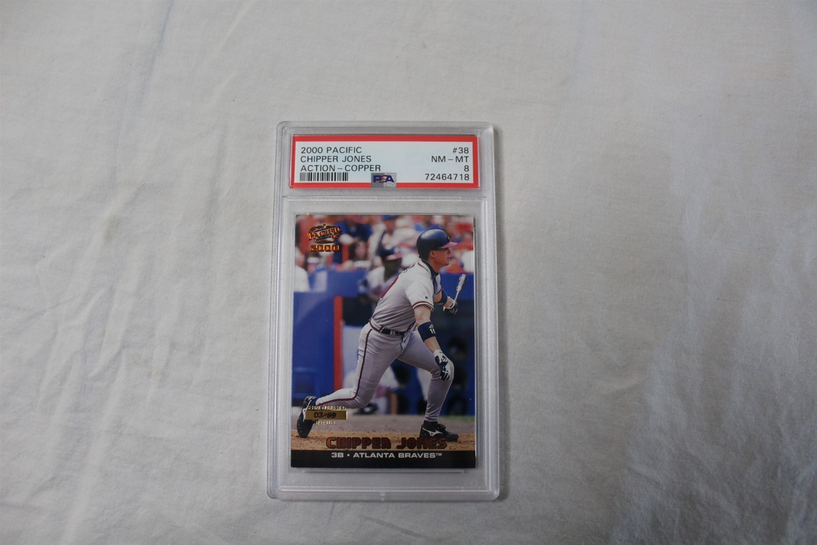 2000 Pacific Baseball Chipper Jones #38 Action Copper PSA NM-MT 8 2000 Pacific Baseball Chipper Jones #38 Action Copper PSA NM-MT 8