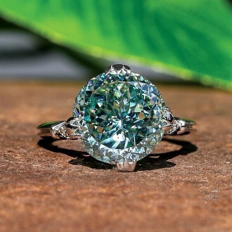 Certified 3 Ct. Round Portuguese Cut Blue Diamond Ring Great Shine In 925 Silver