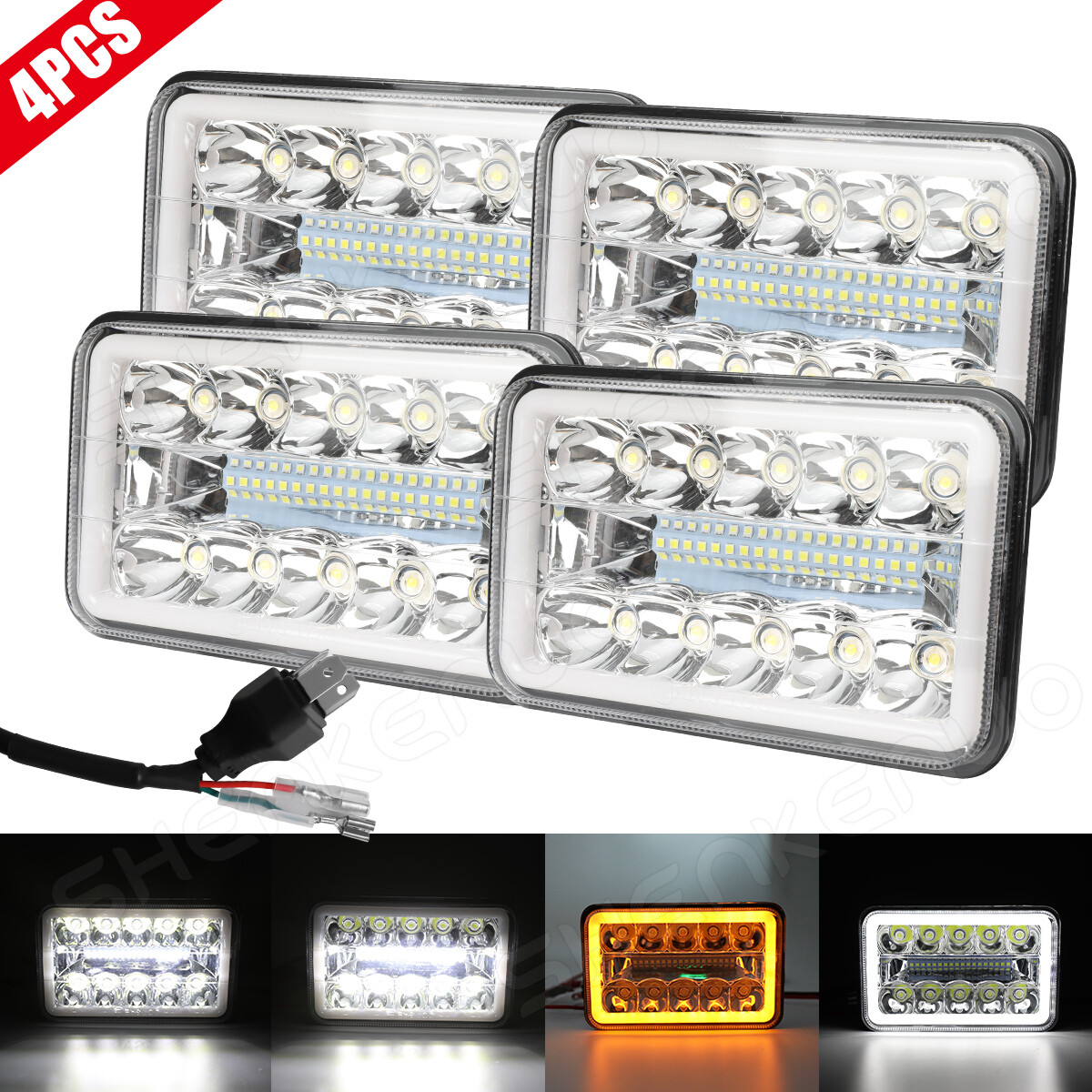 4PCS For Isuzu NQR NPR NPR-HD 4x6'' LED Headlights Hi/Lo Beam DRL Headlamp Bulbs